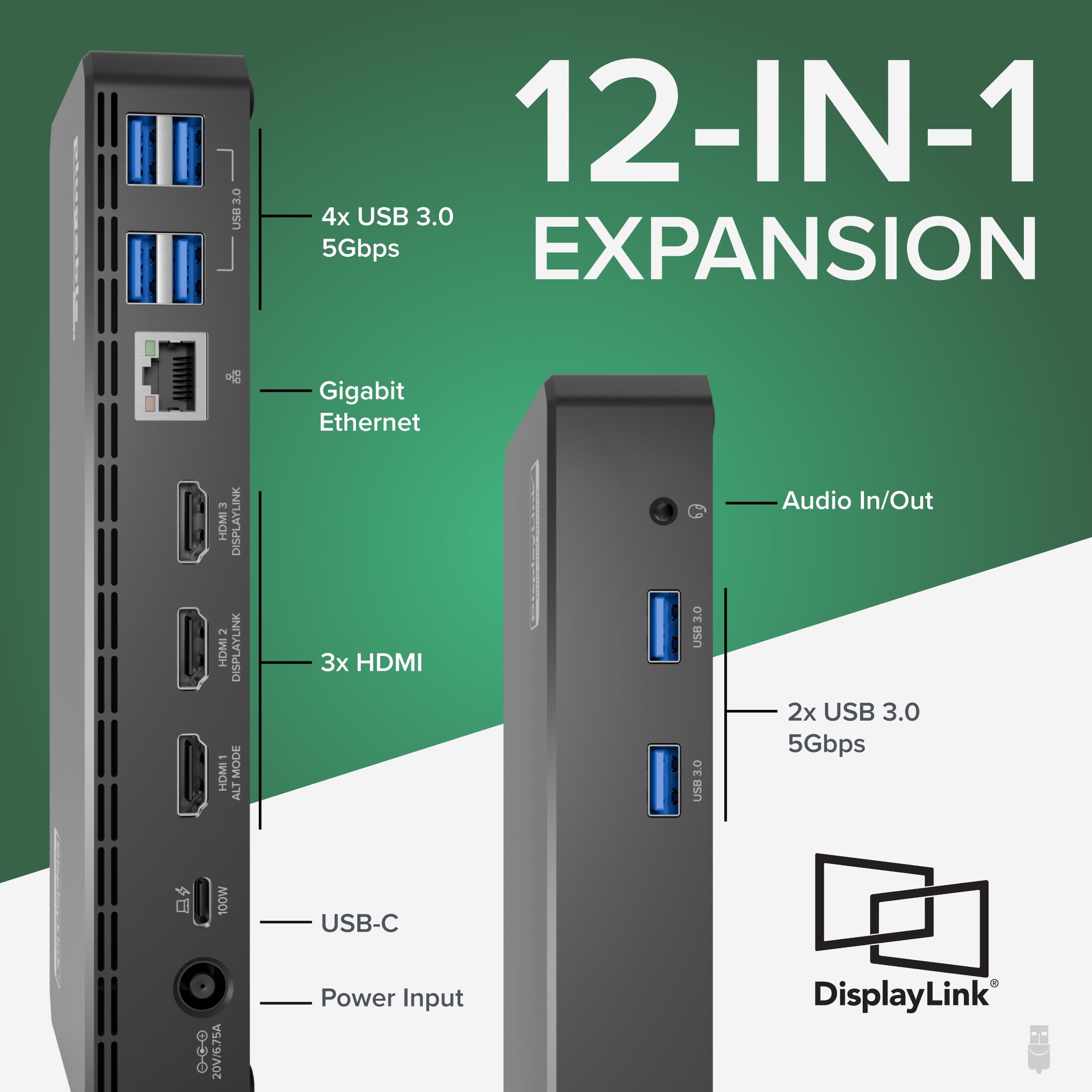 Plugable USB-C Triple Monitor Docking Station, 100W Laptop