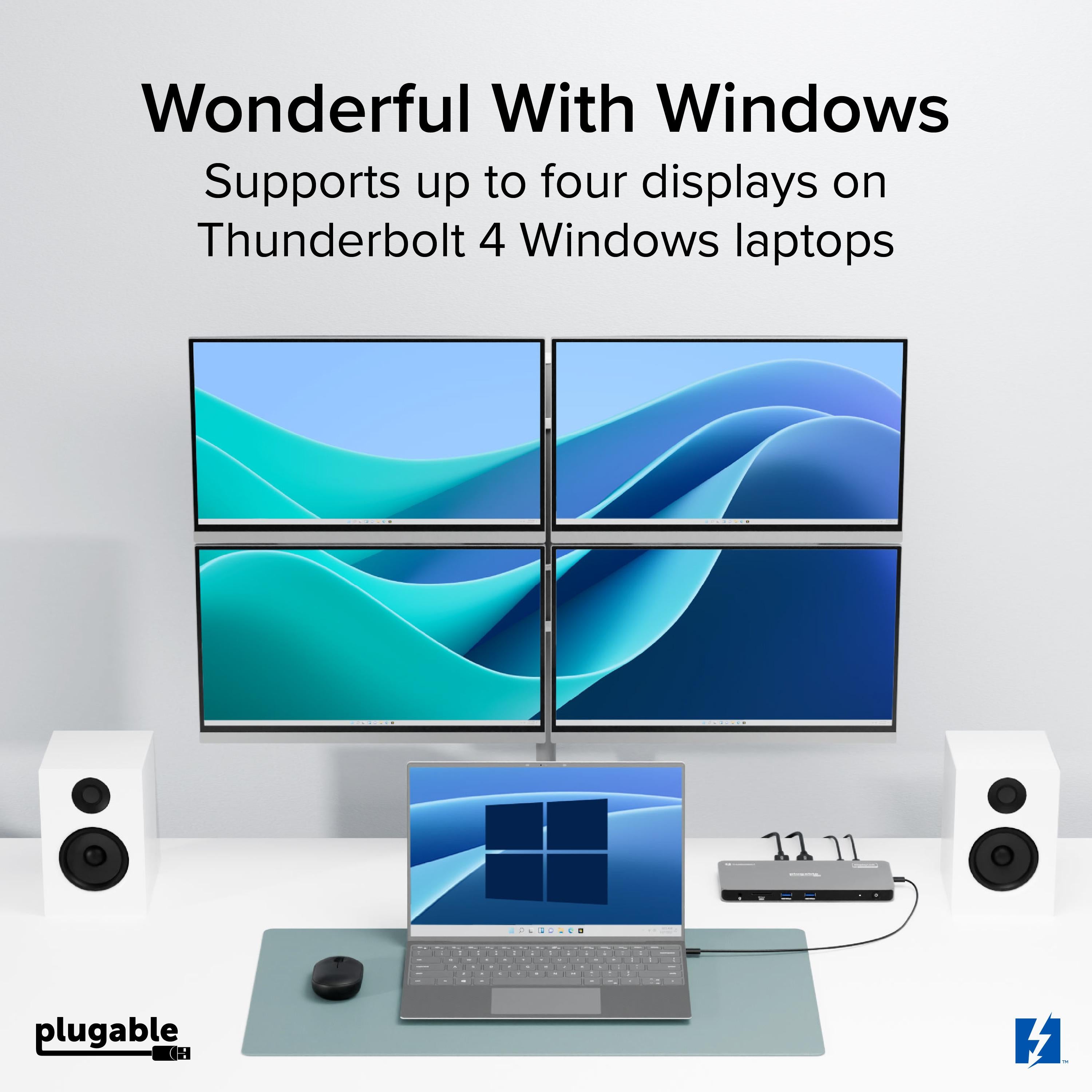 Plugable Thunderbolt 4 Docking Station for 4K Quad Monitors, 100W