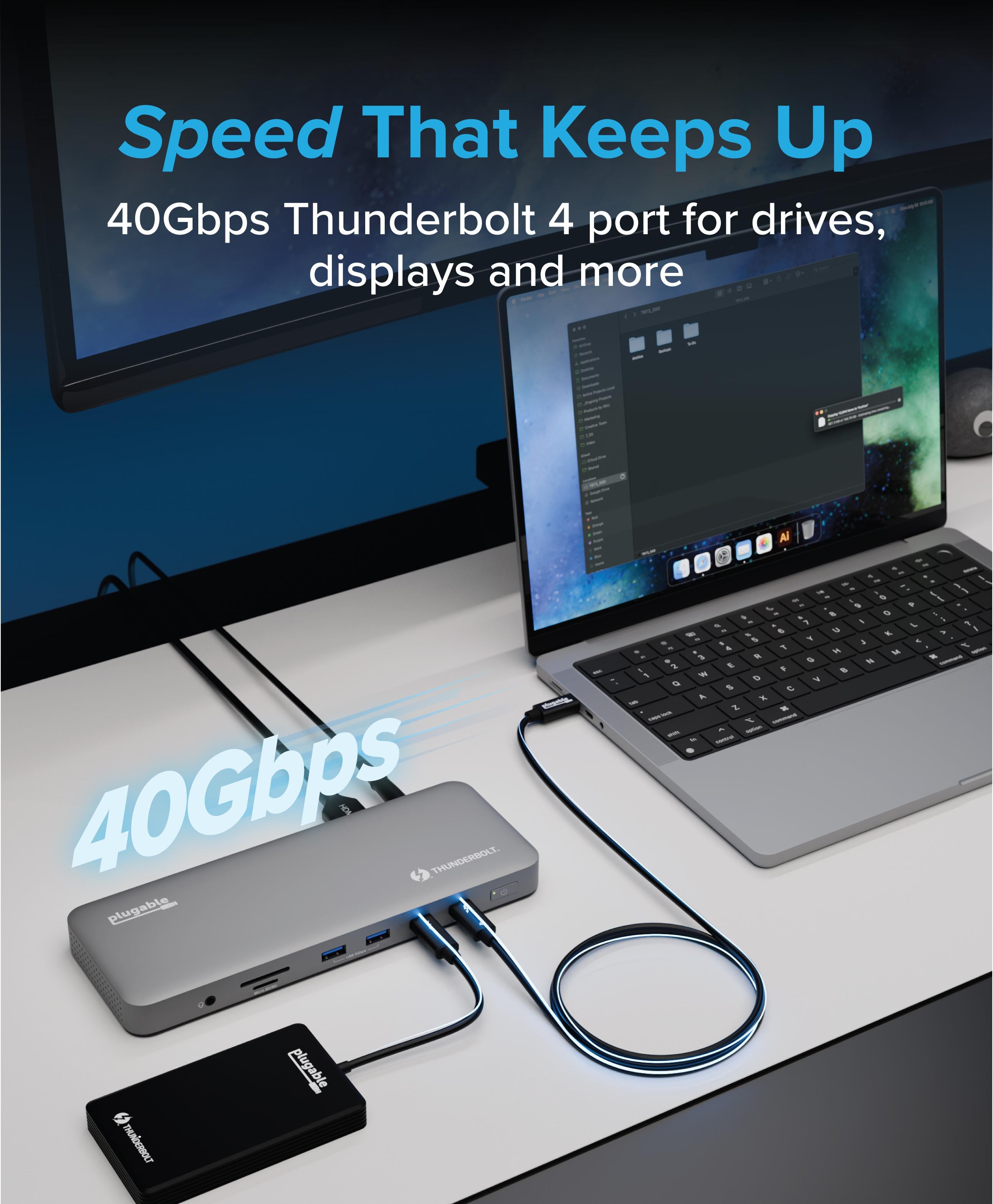 Plugable Thunderbolt 4 Dock for M4 MacBook Air & Pro, 100W Laptop