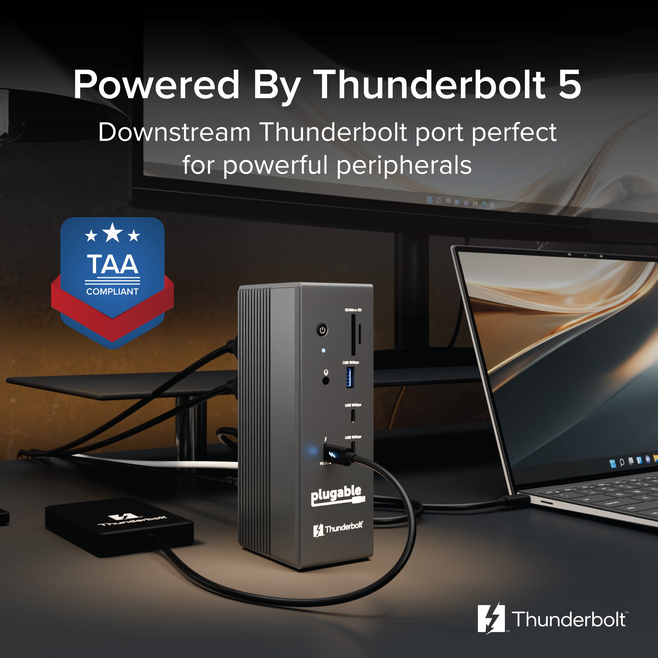 Plugable Thunderbolt 5 Docking Station with Dual HDMI 2.1, 140W Laptop Charging