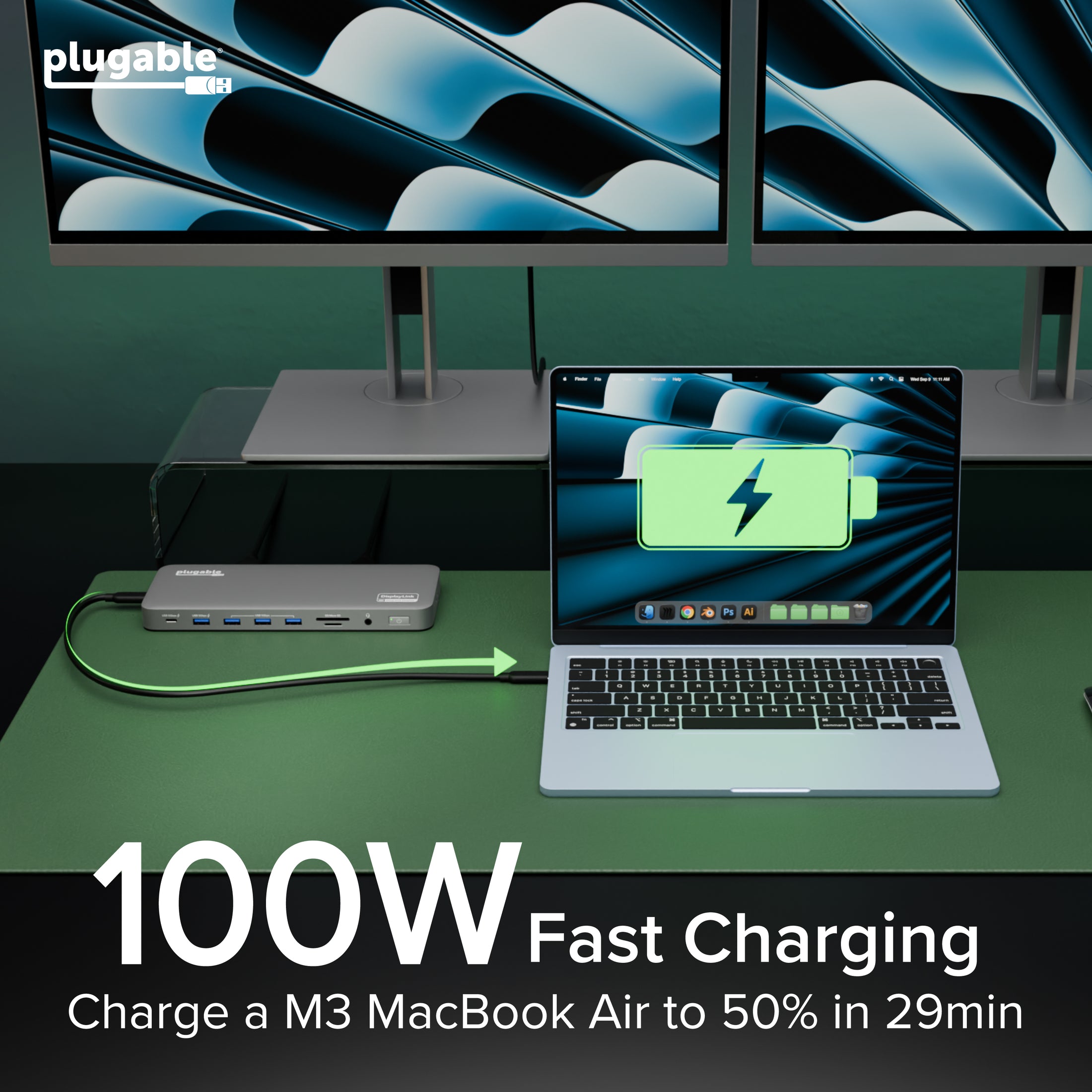 Plugable USB-C Docking Station for Mac, Dual 4K Monitors, 100W Laptop Charging (B-Stock)