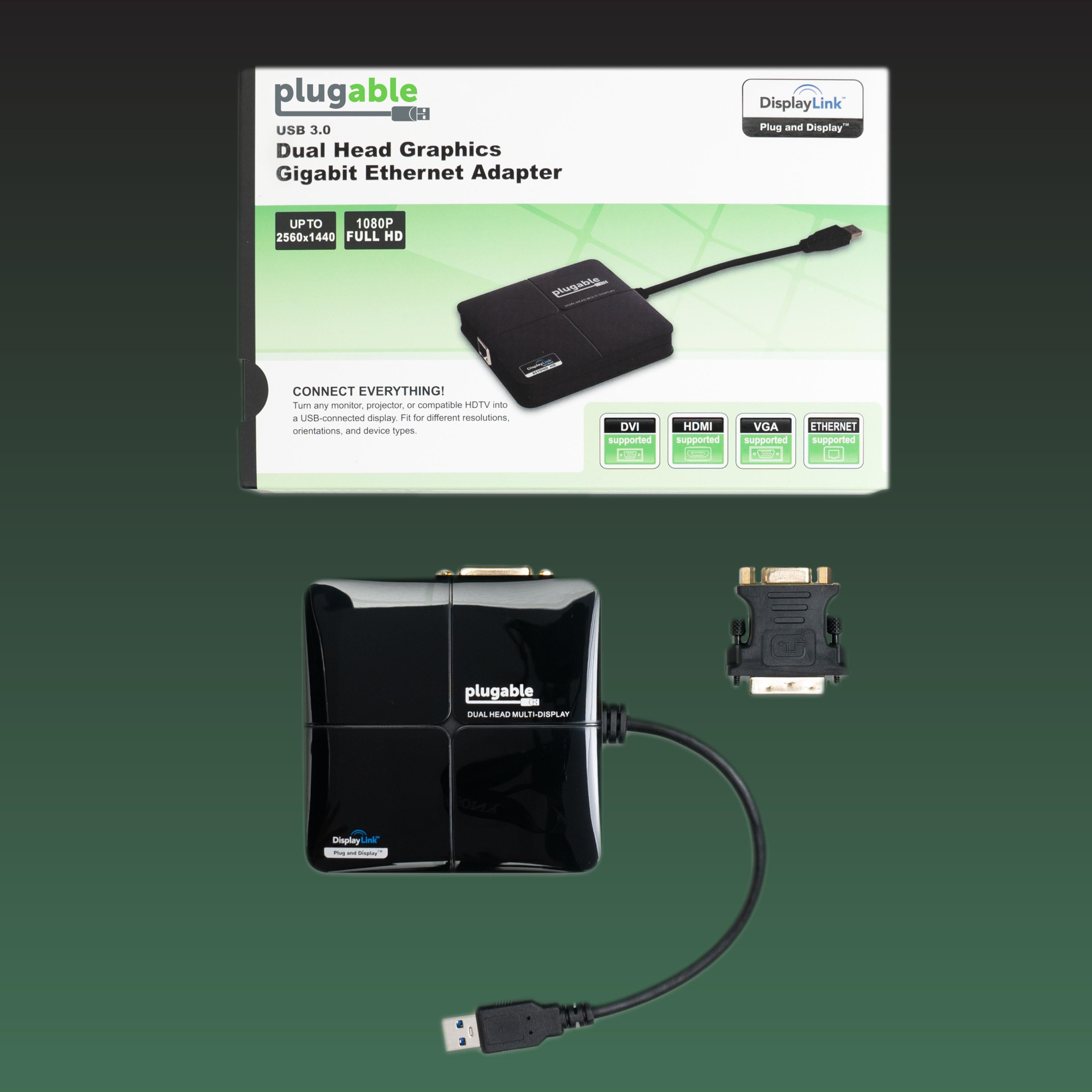 Plugable USB 3.0 Dual Display Adapter for Multiple Monitors with