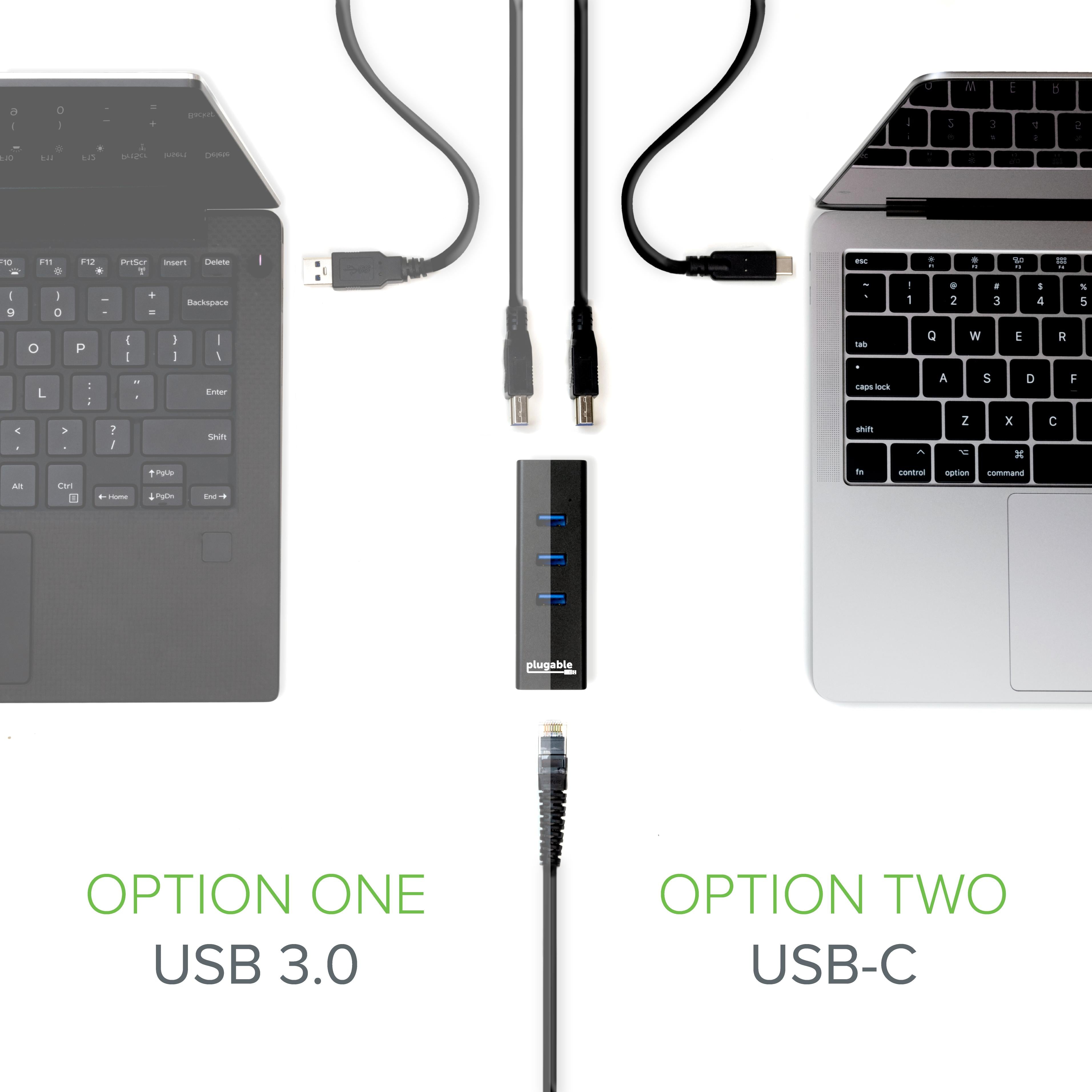 新品Plugable USB Hub with Ethernet， 3 Port USB 3.0 Bus Powered