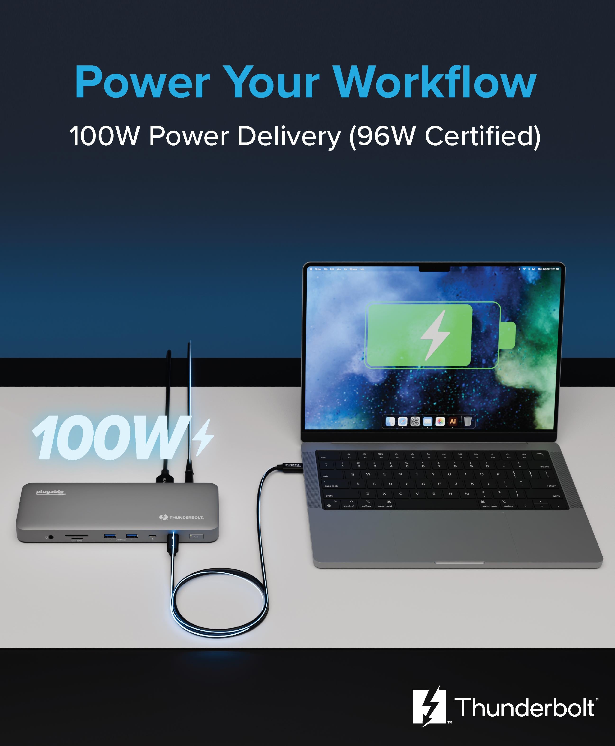 Plugable Thunderbolt 4 Dock for M4 MacBook Air & Pro, 100W Laptop