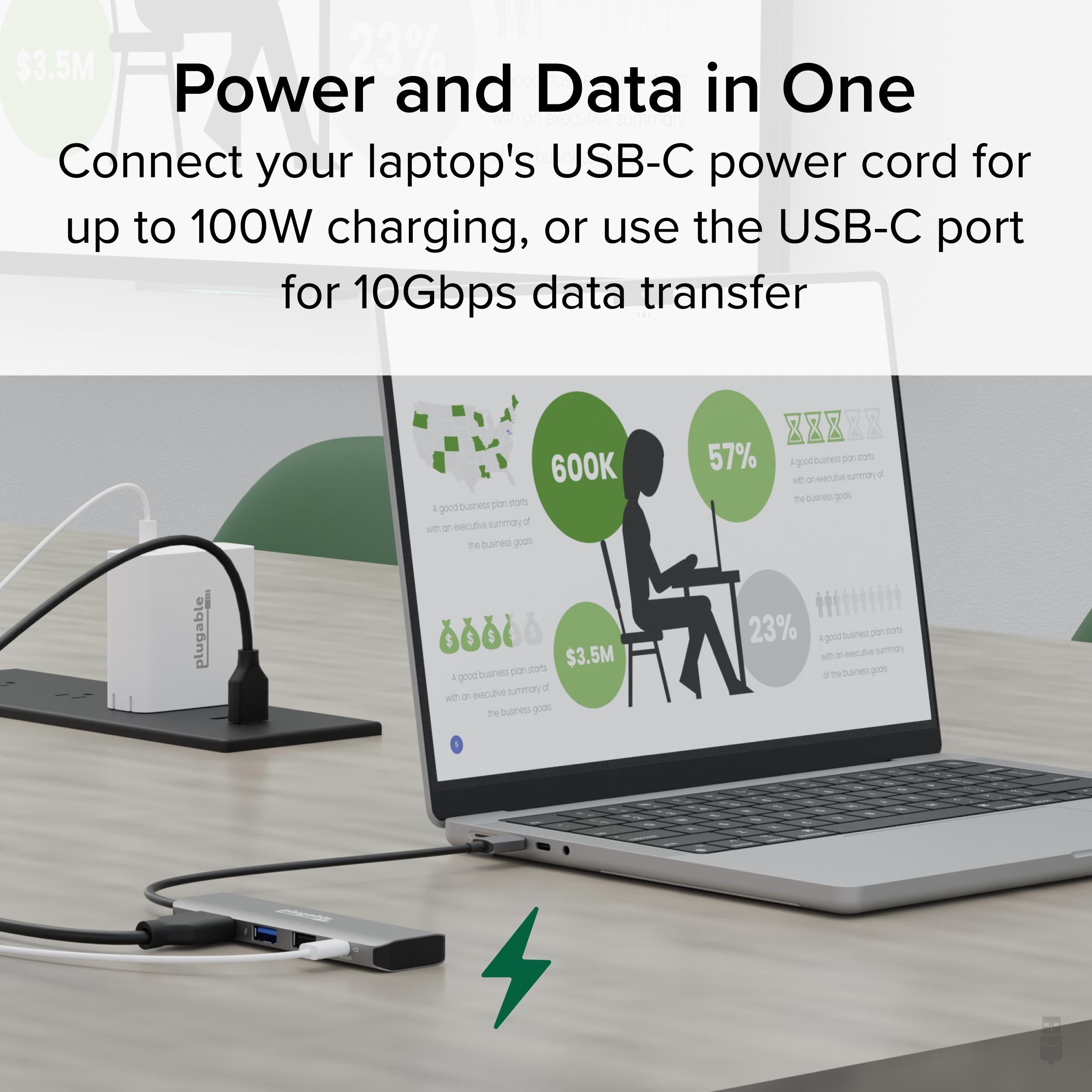 Plugable 4-in-1 USB-C Hub with 4K HDMI, 100W Charging ~ Plugable