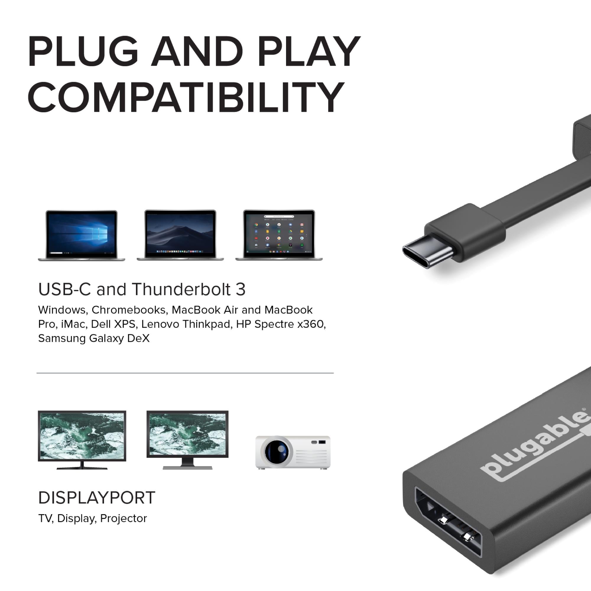 plugable USB-C 4Kディスプレイアダプタ Plugable USB-C to DisplayPort Adapter ~ Plugable Technologies