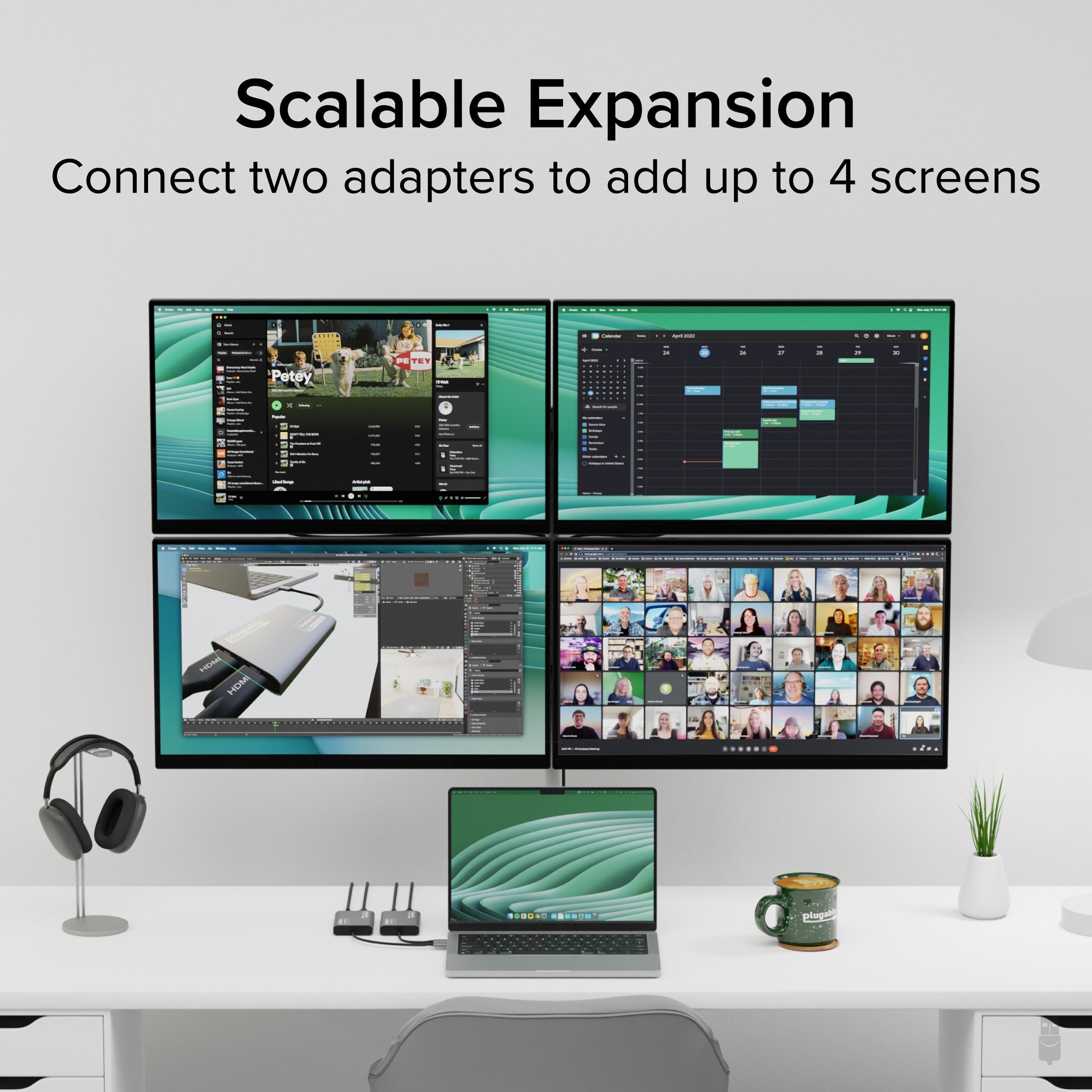 Plugable USB C to HDMI Adapter, Dual Monitor 4K 60Hz for Apple Mac