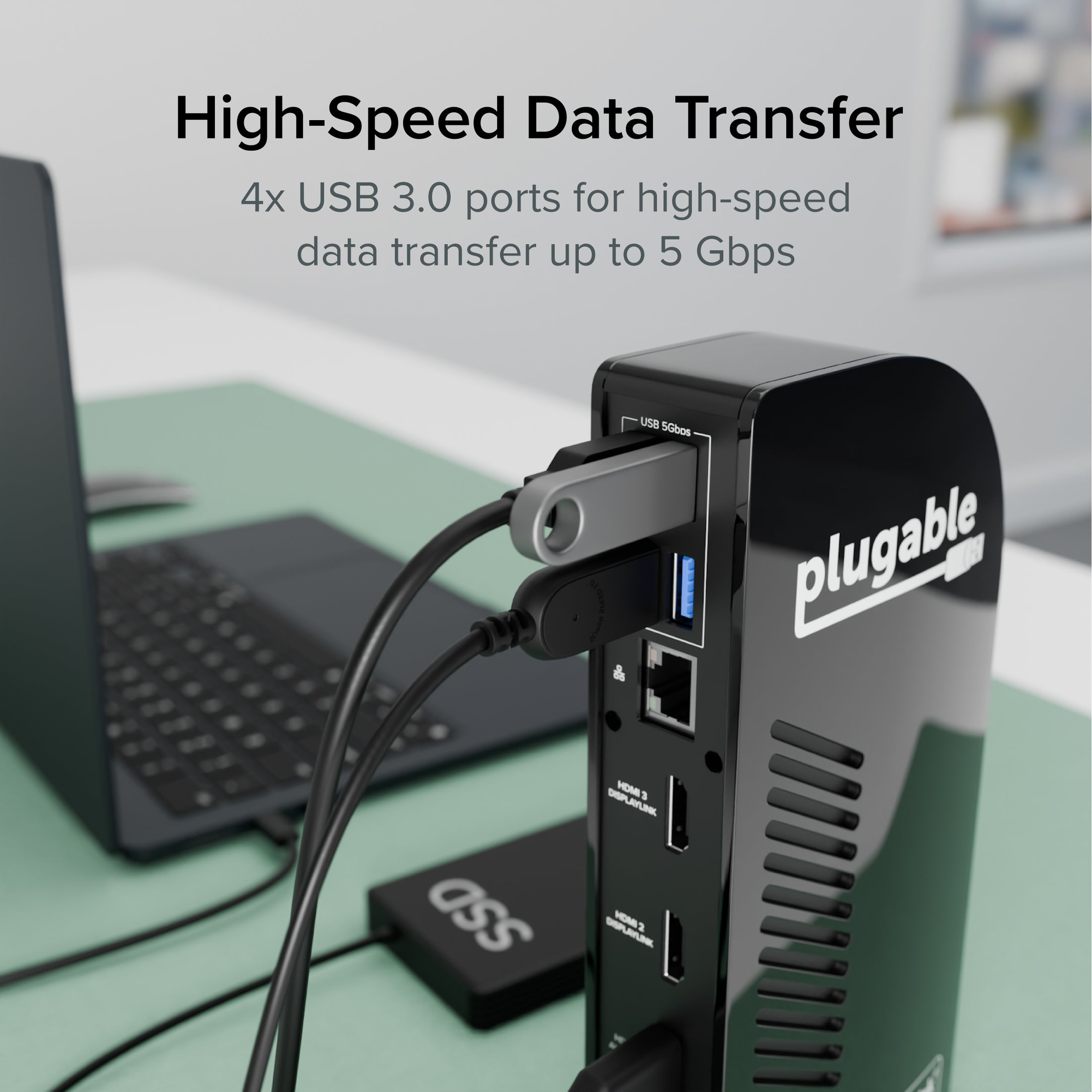 Plugable USB-C Triple Monitor Docking Station with 100W Laptop Charging (B-Stock)