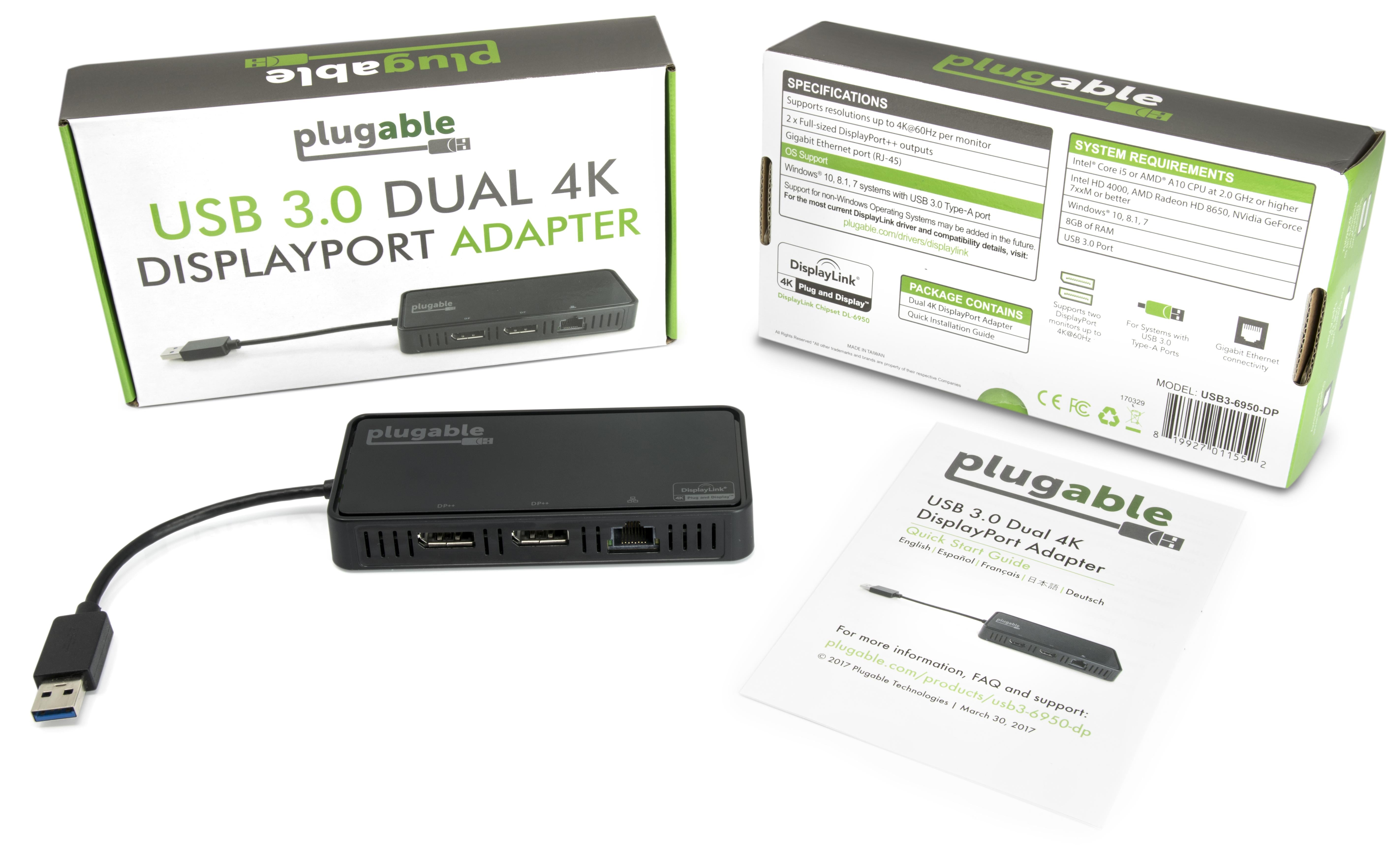 Plugable USB 3.0 Dual 4k Displayport And Gigabit Ethernet Adapter