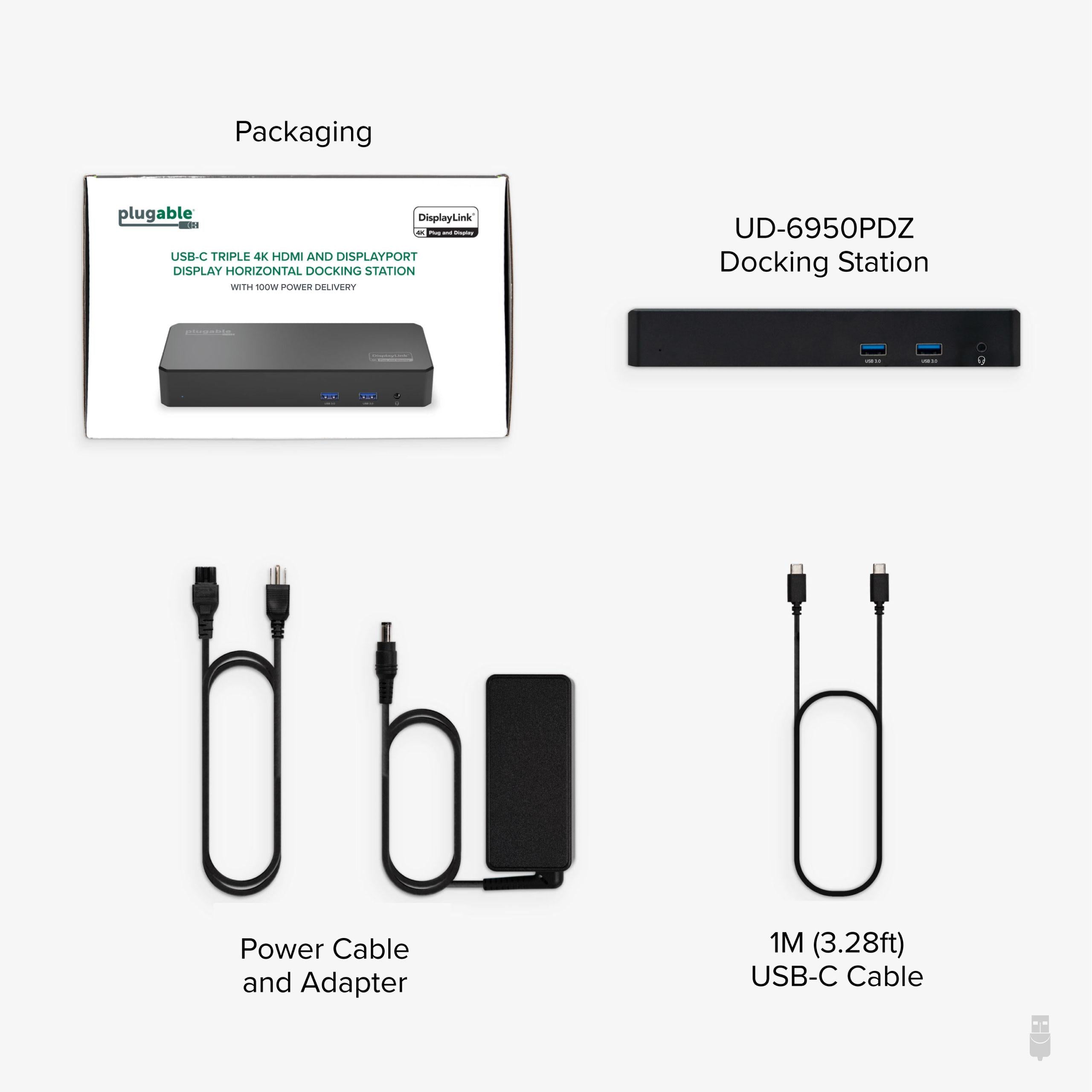 Plugable USB-C Docking Station, 4K Triple Monitors, 100W Laptop