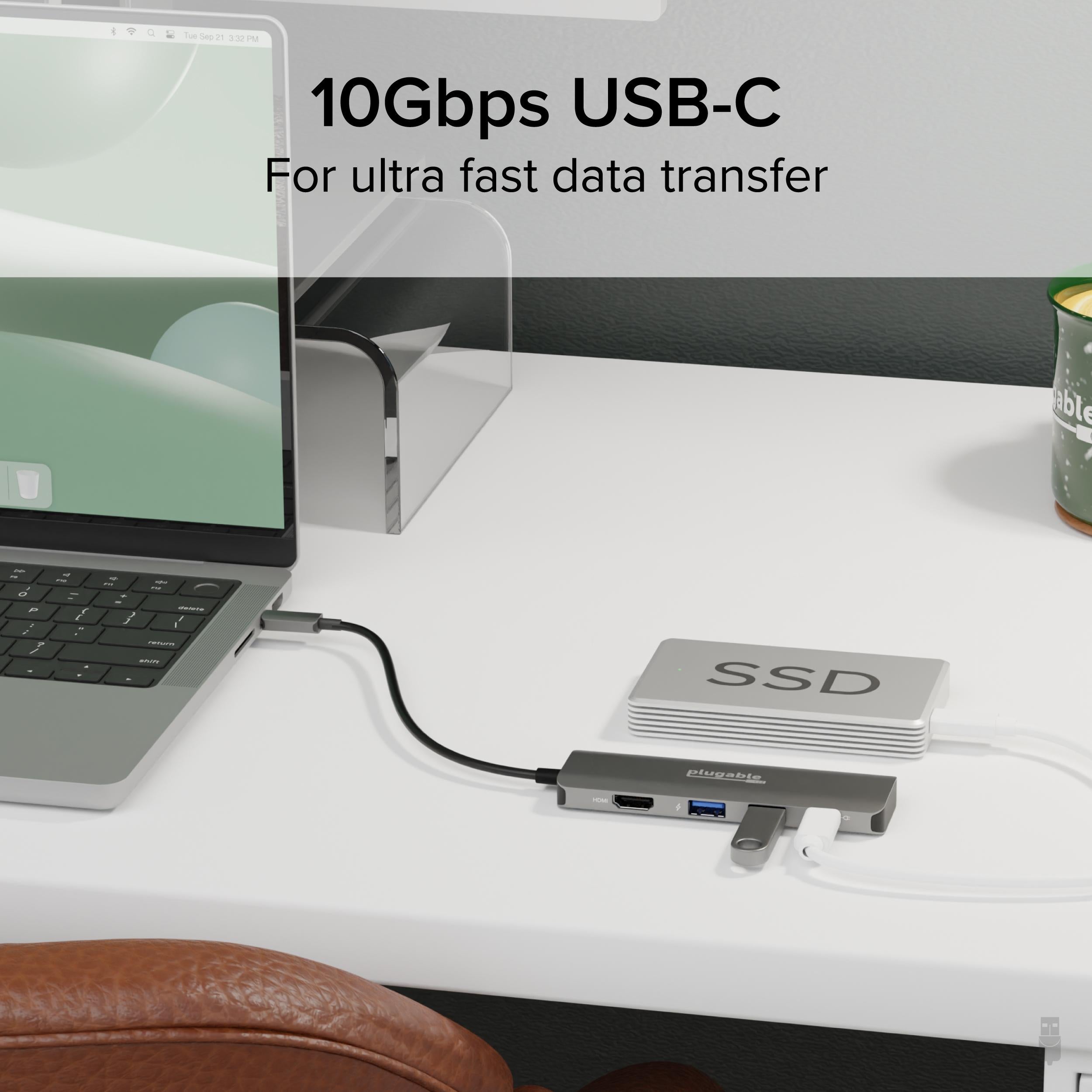 Plugable 4-in-1 USB-C Hub with 4K HDMI, 100W Charging ~ Plugable