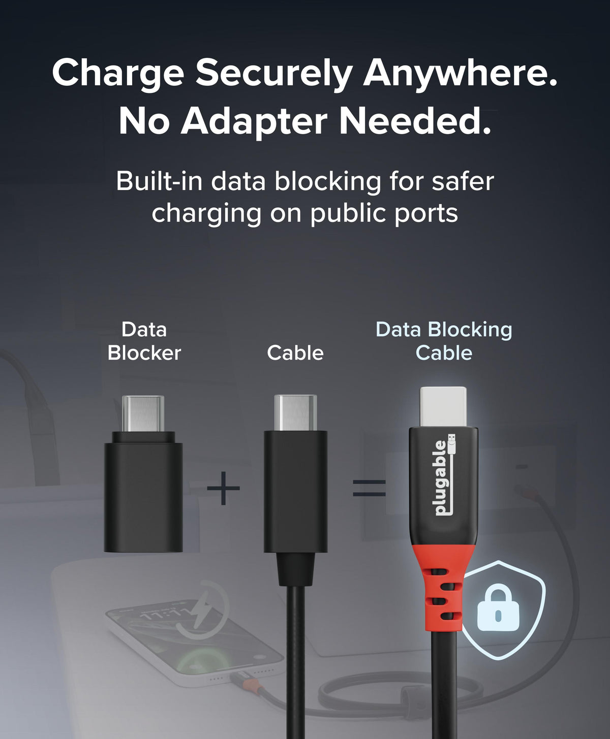 Plugable USB-C Cable, Data Blocker Charge Only, 240W (3.3 ft / 1m ...