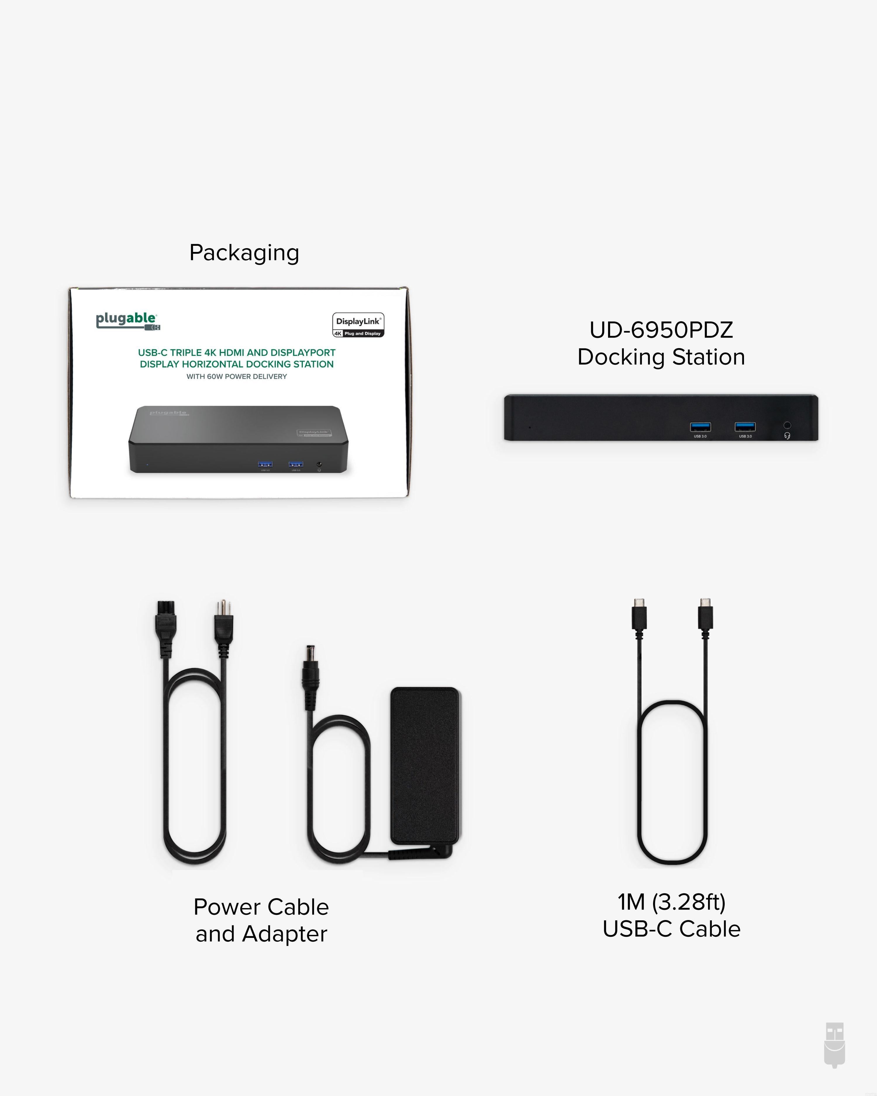 Plugable USB-C Docking Station, 4K Triple Monitors, 60W Laptop ...