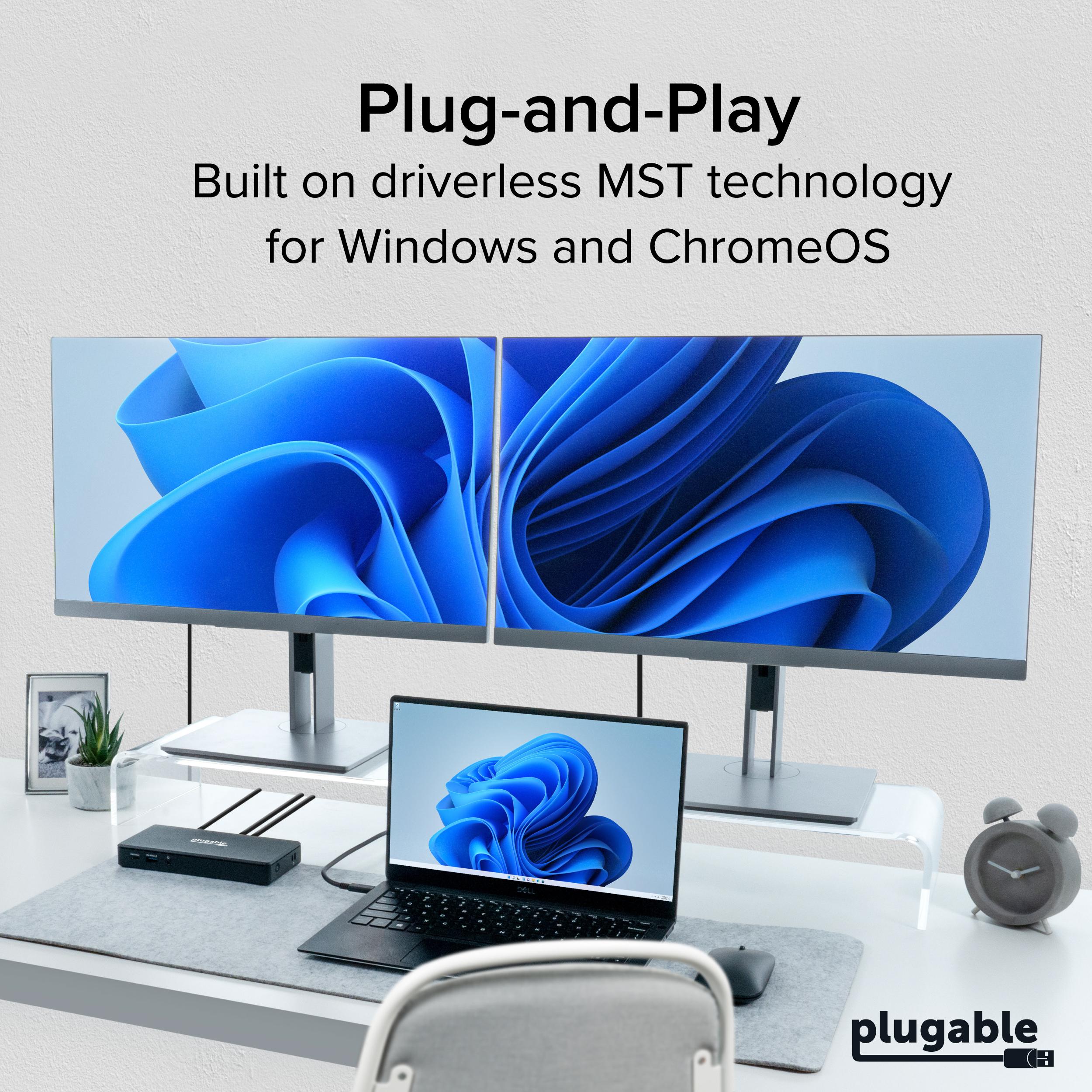 Plugable USB-C Docking Station Dual 4K 60Hz HDMI, 65W Charging