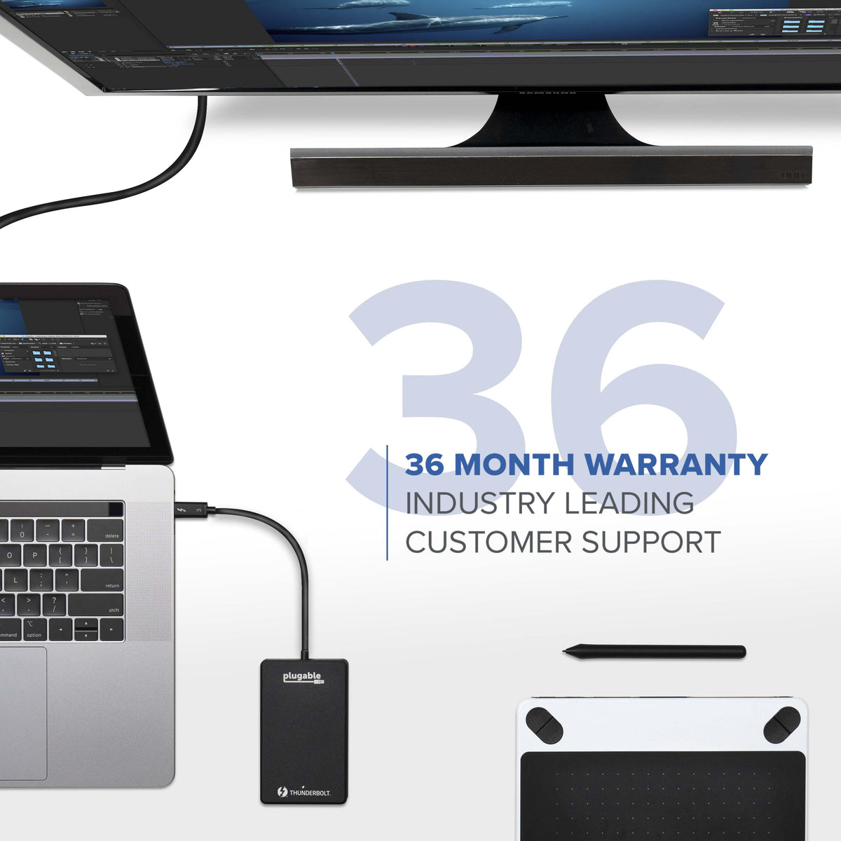 Plugable TBT3-NVME2TB SSD features a 36-month warranty and industry-leading customer support.
