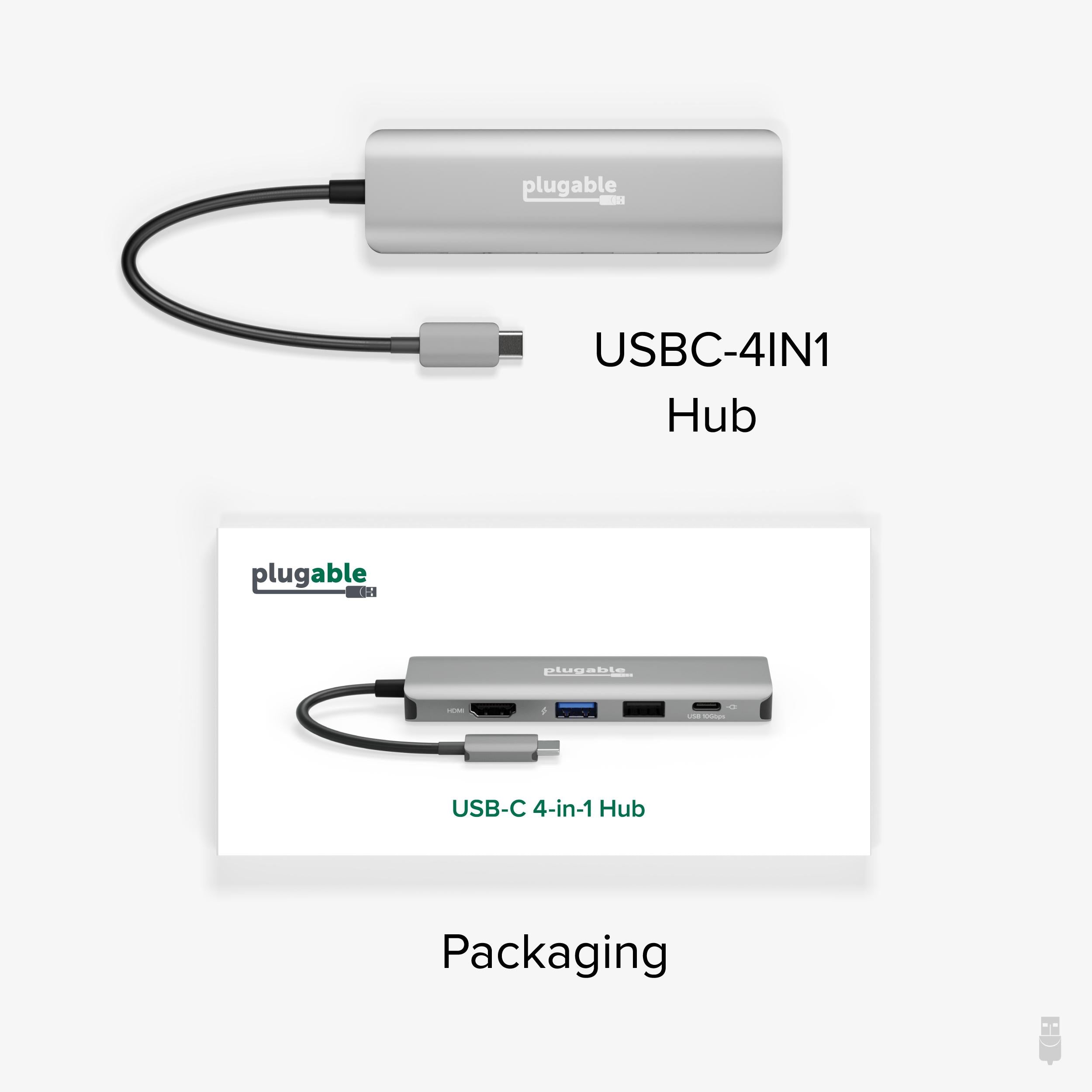 Plugable 4-in-1 USB-C Hub with 4K HDMI, 100W Charging ~ Plugable