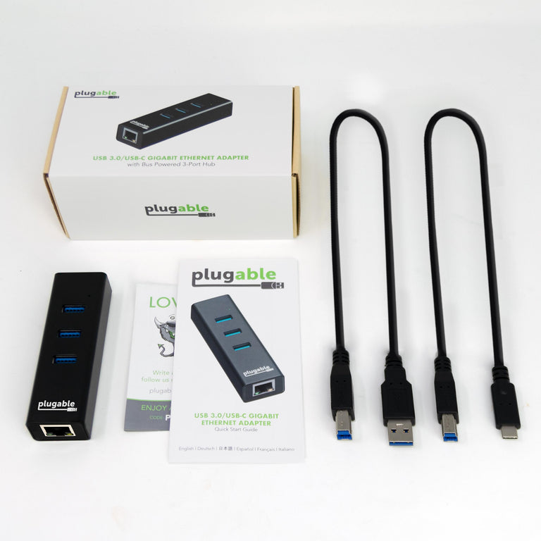 Plugable USB 3.0 3-Port Bus Powered Hub with Gigabit Ethernet – Plugable  Technologies