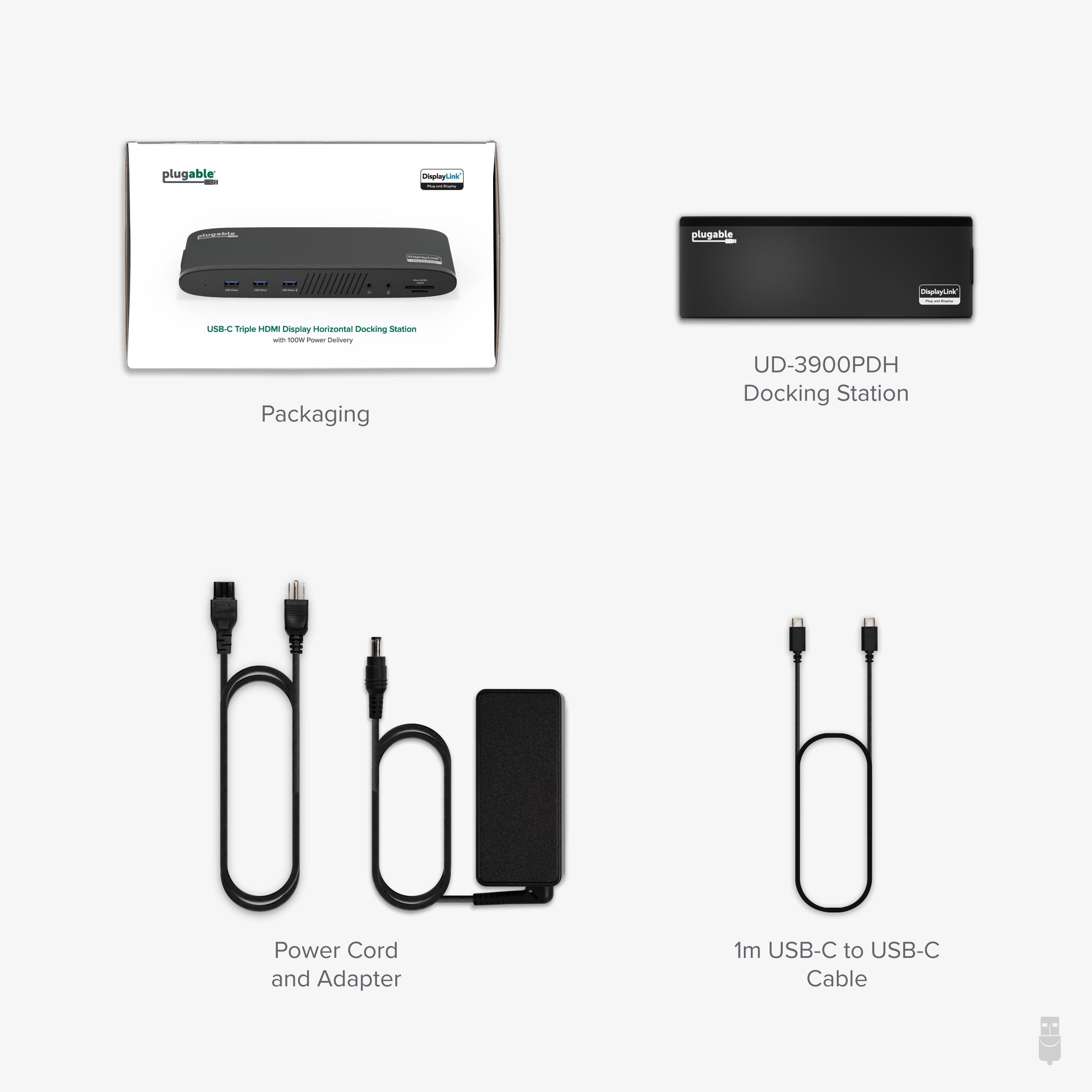 Plugable 14-in-1 USB-C トリプルモニタUD-3900PDH Plugable USB-C Triple Monitor Docking Station with 3x HDMI Ports