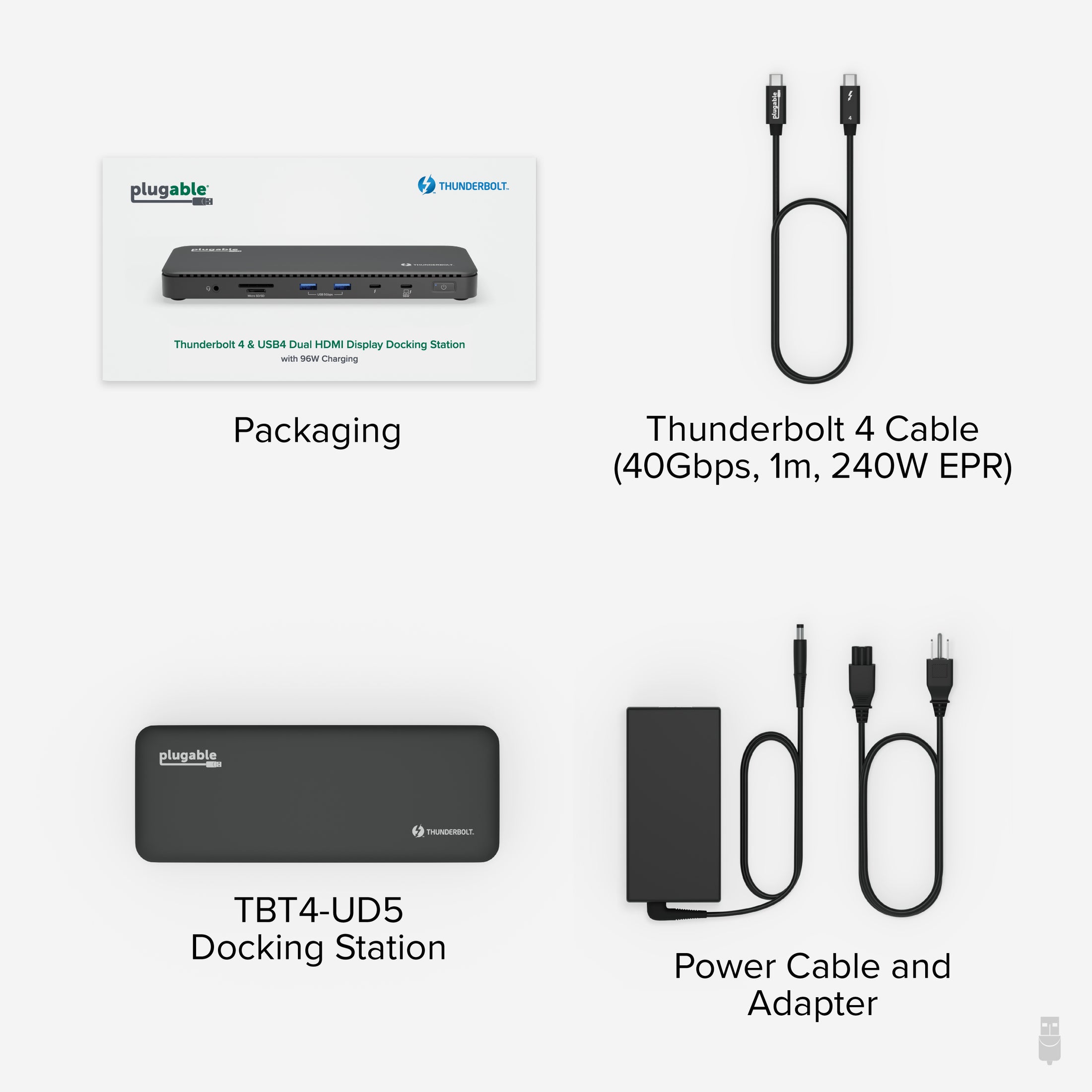Plugable Thunderbolt 4 Dock for 4K Dual Monitors or Single 8K, 100W Laptop Charging (B-Stock)
