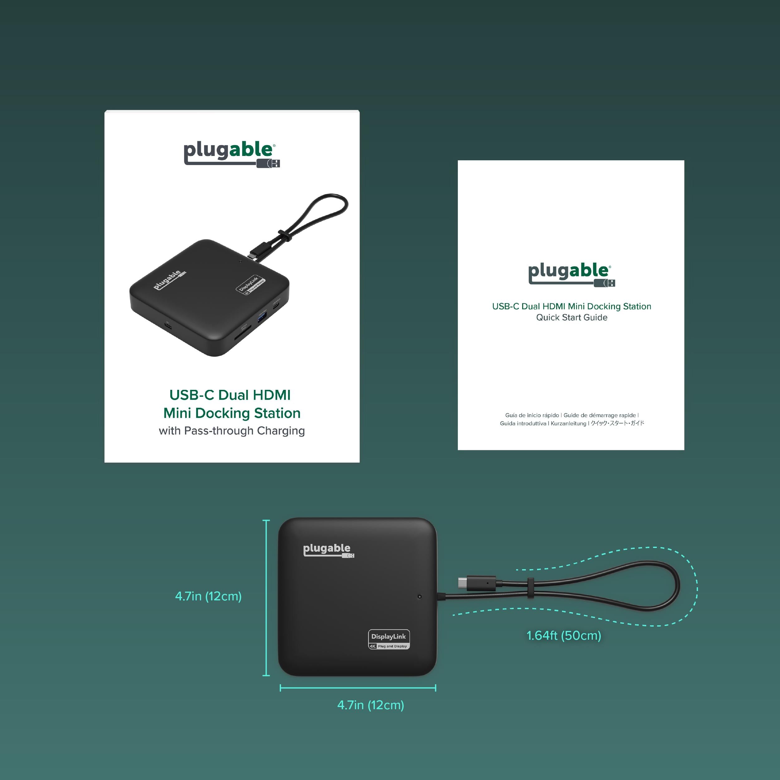 Plugable USB-C Dual HDMI Docking Station, 100W Pass Through