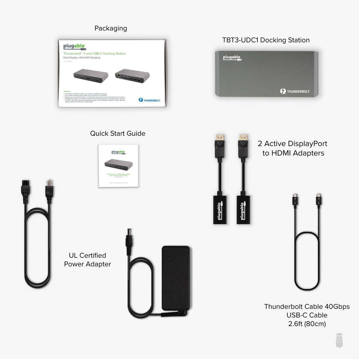 Infographic detailing Plugable brand benefits including 2-year warranty, US-based support, and partner status with Microsoft