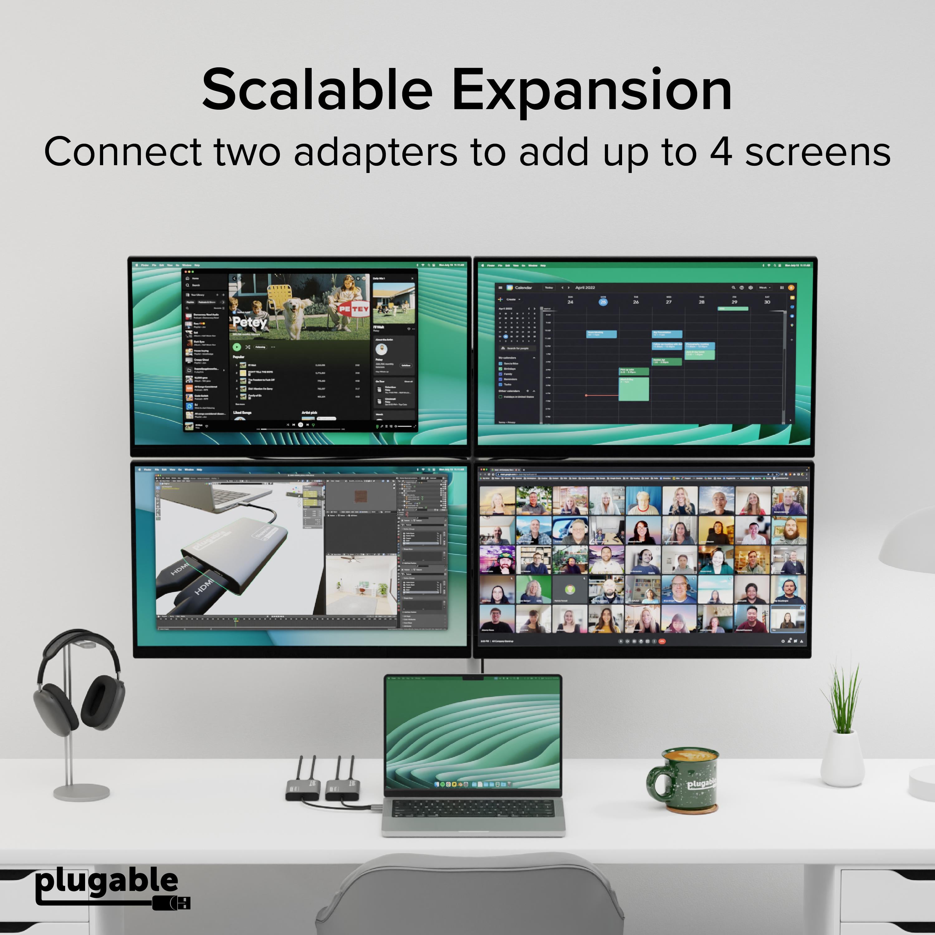 Plugable USB C to HDMI Adapter, Dual Monitor 4K 60Hz for Apple Mac