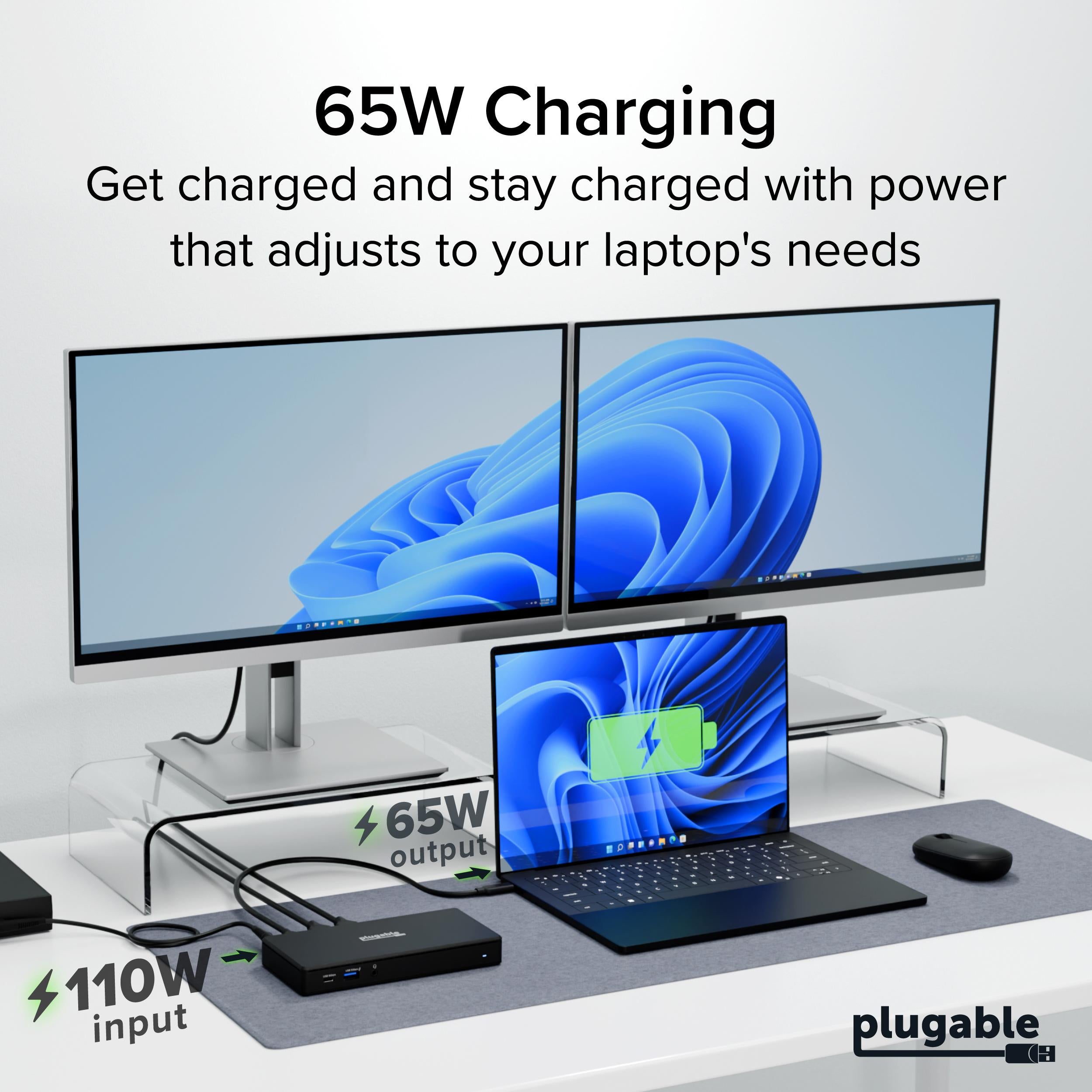 Plugable USB-C Docking Station Dual 4K 60Hz HDMI, 65W Charging