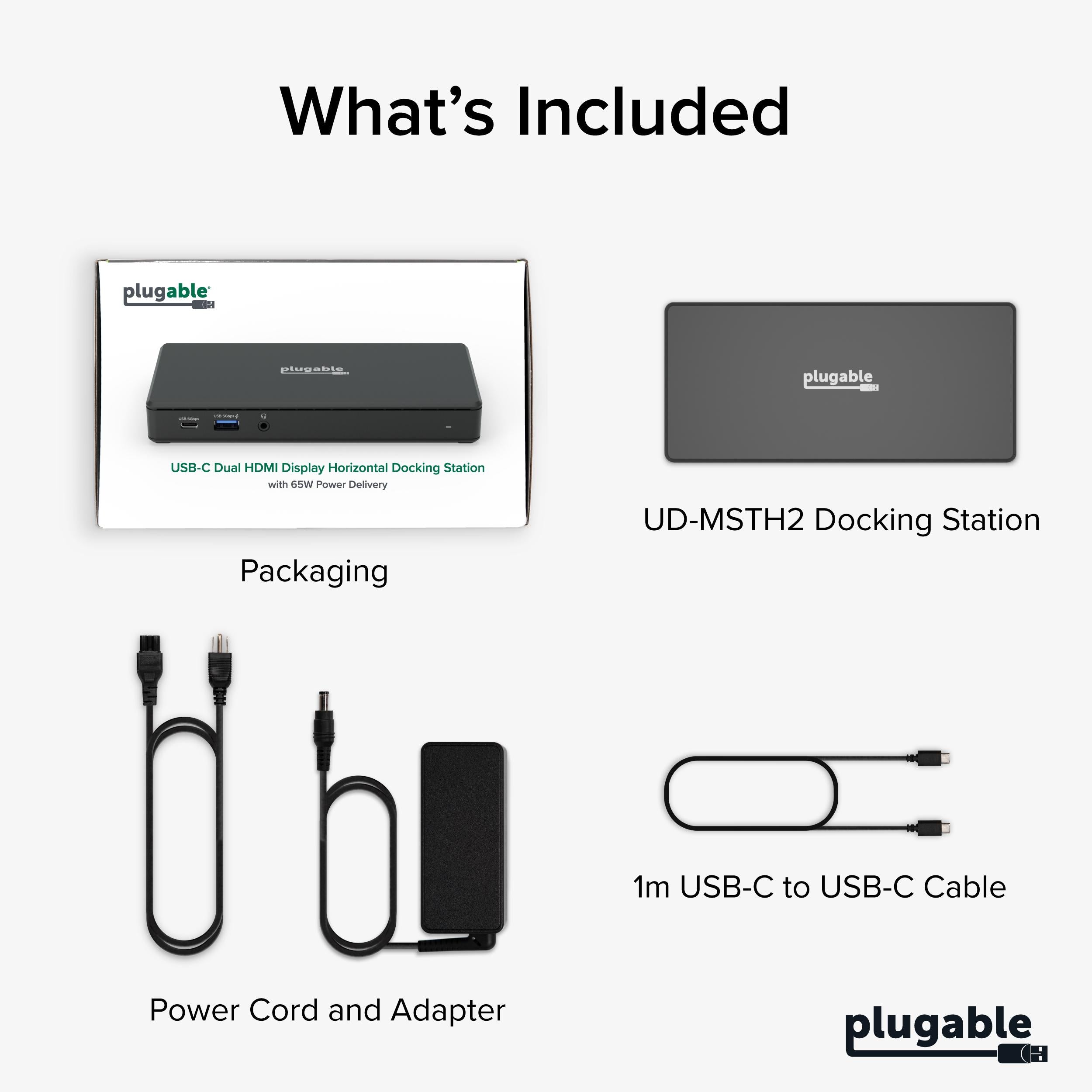 Plugable USB-C Docking Station Dual 4K 60Hz HDMI, 65W Charging