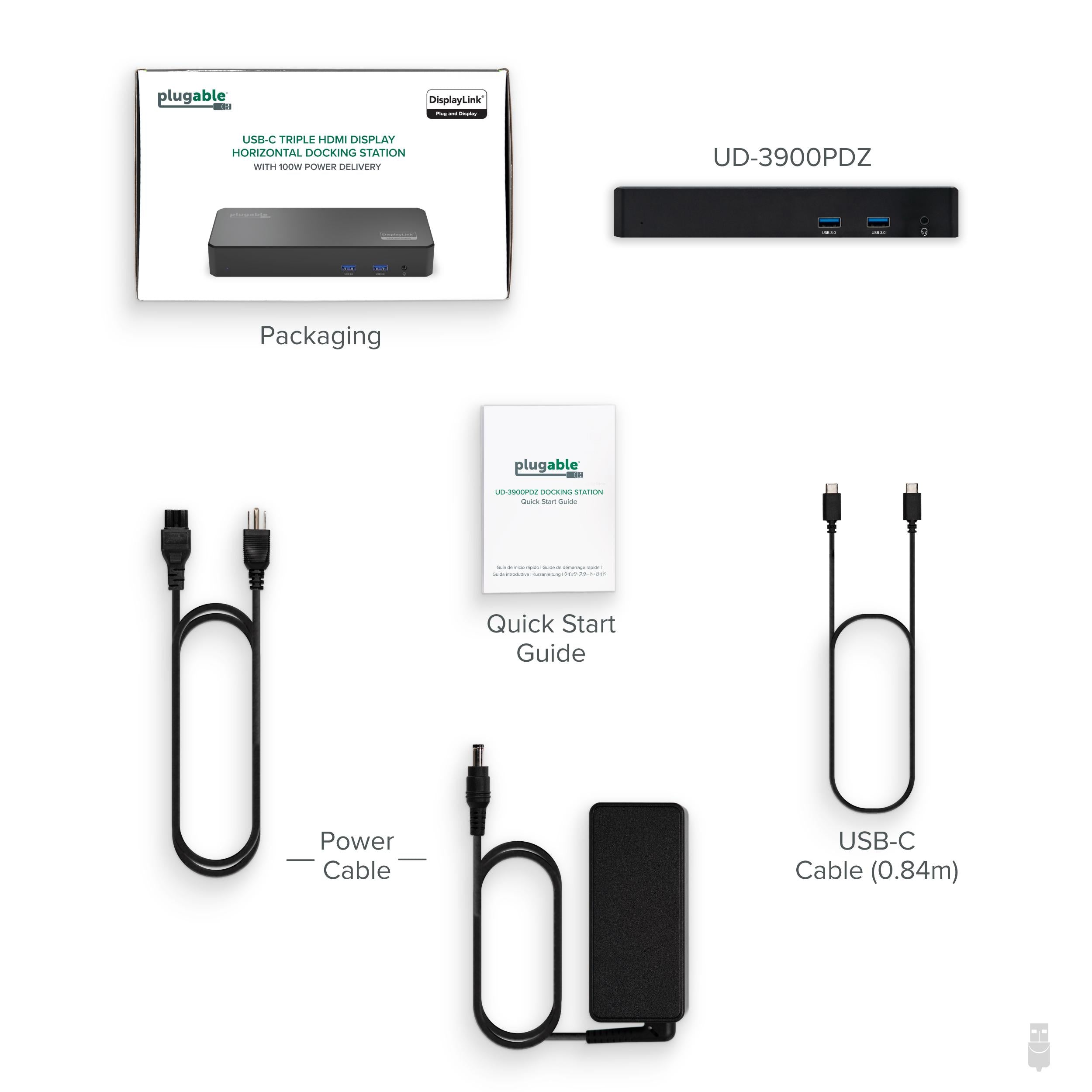 Plugable USB-C Triple Monitor Docking Station, 100W Laptop