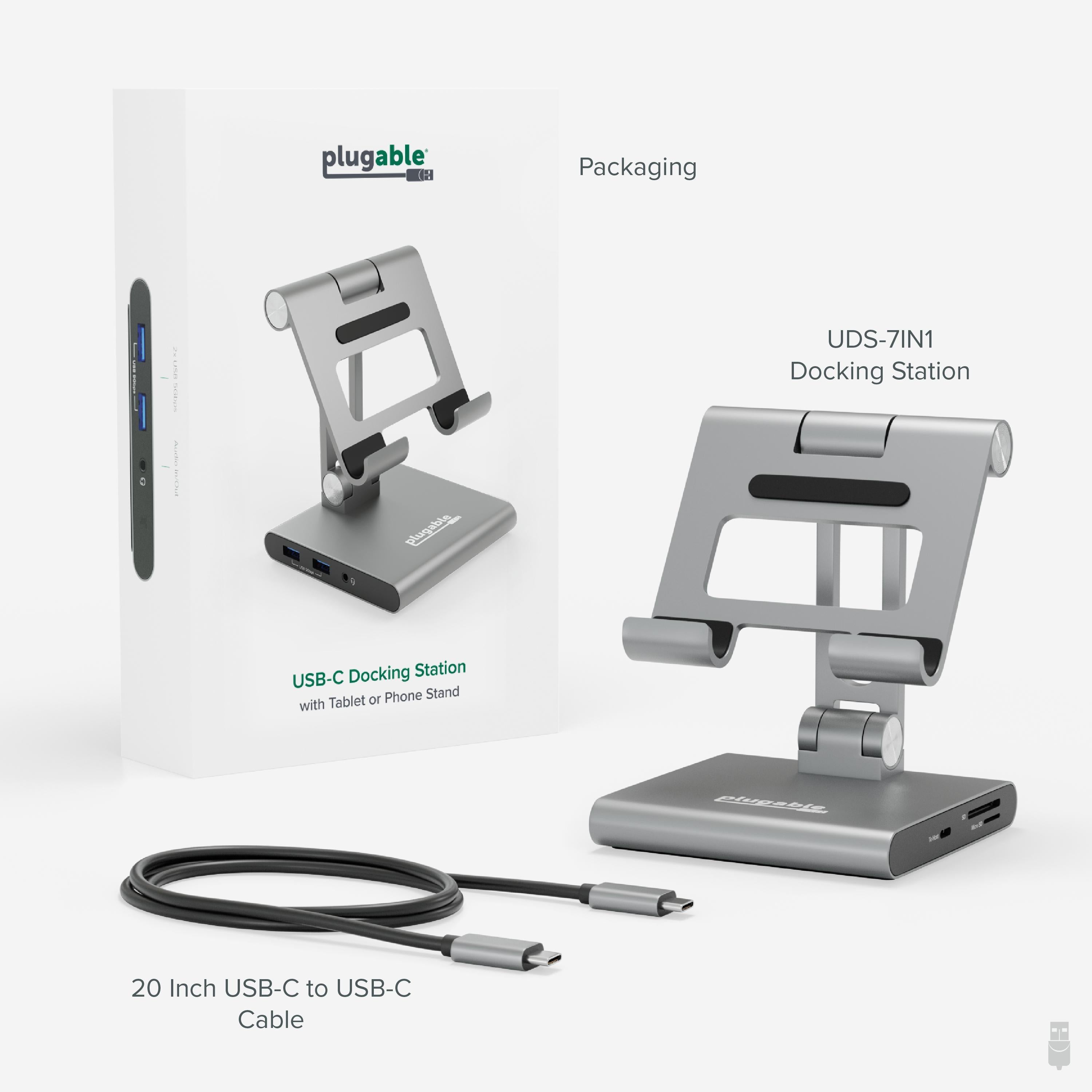 Plugable 7-in-1 USB-C ドッキングステーション デュアル Plugable USB-C Hub 7-in-1 with 4K 60Hz HDMI, 100W Pass-Through