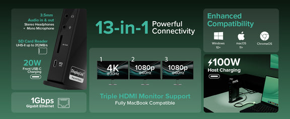Plugable USB-C Triple Display Docking Station with DisplayLink USB ...