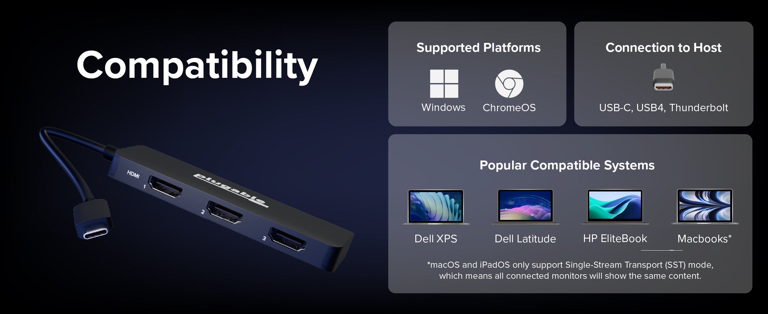 Plugable USB-C to HDMI Adapter for Triple Monitors (Windows Only