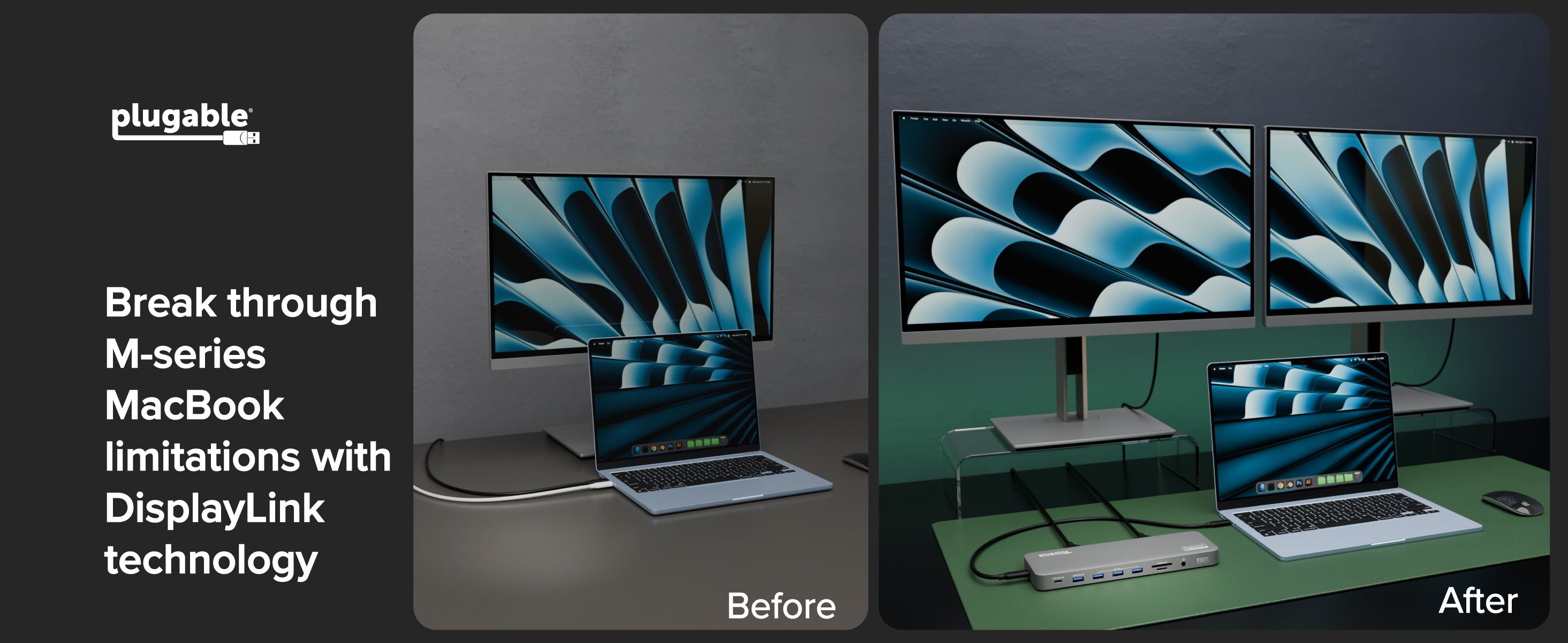 Plugable USB-C Docking Station for Mac, Dual 4K Monitors, 100W