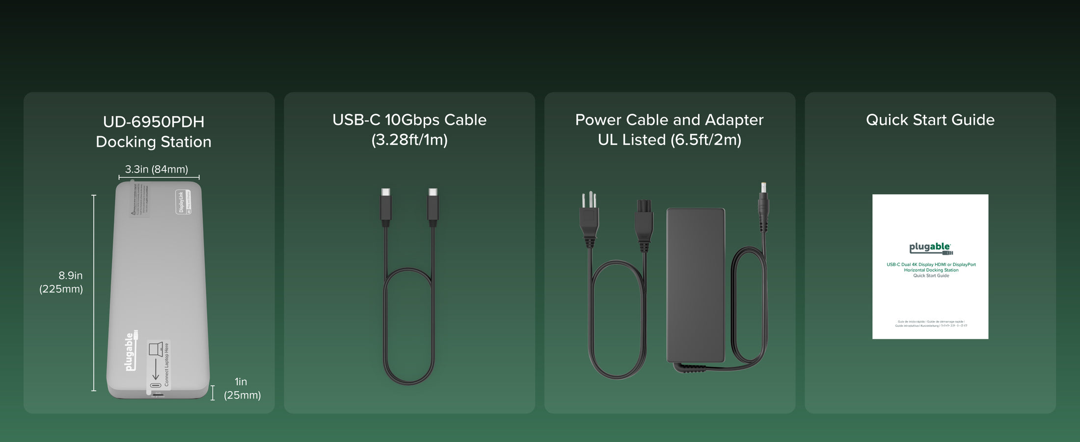 docking station for macbook pro kit with UD-6950PDH, USB-C cable, adapter, and guide