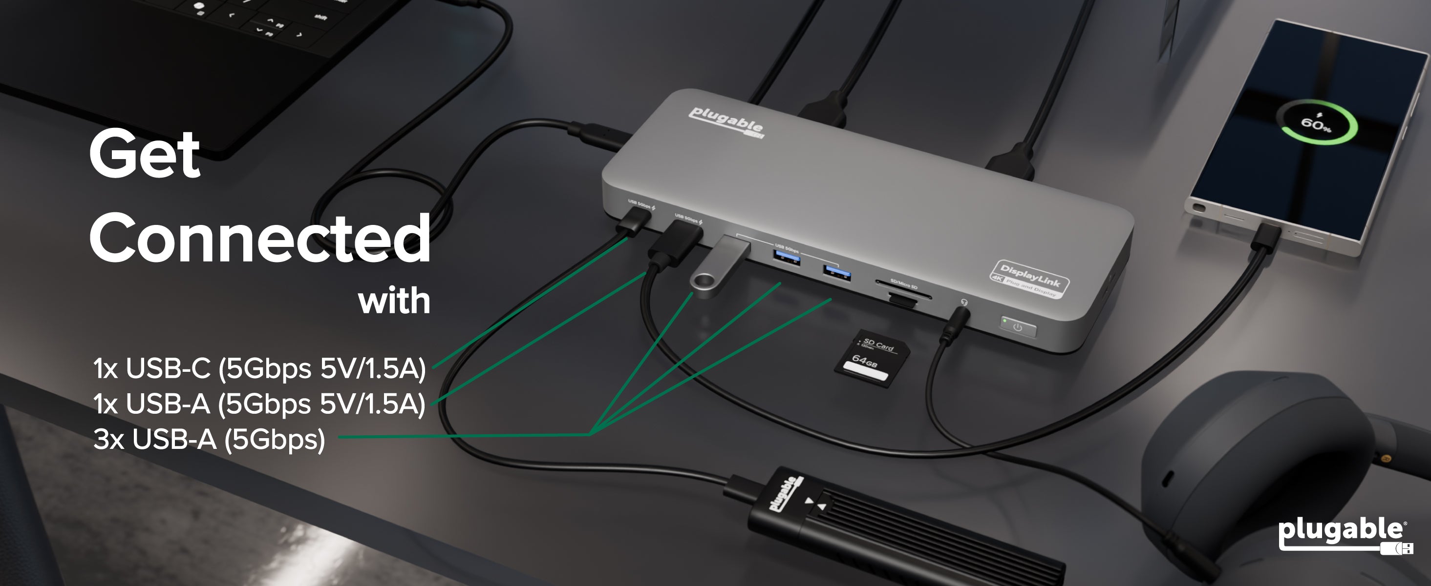 Plugable USB-C Docking Station for Mac, Dual 4K Monitors, 100W