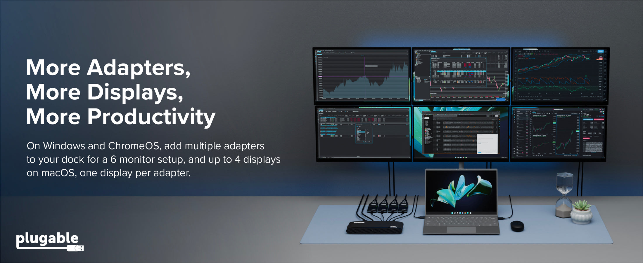 Multiple usb video adapter devices power six monitor setup text More Adapters More Displays