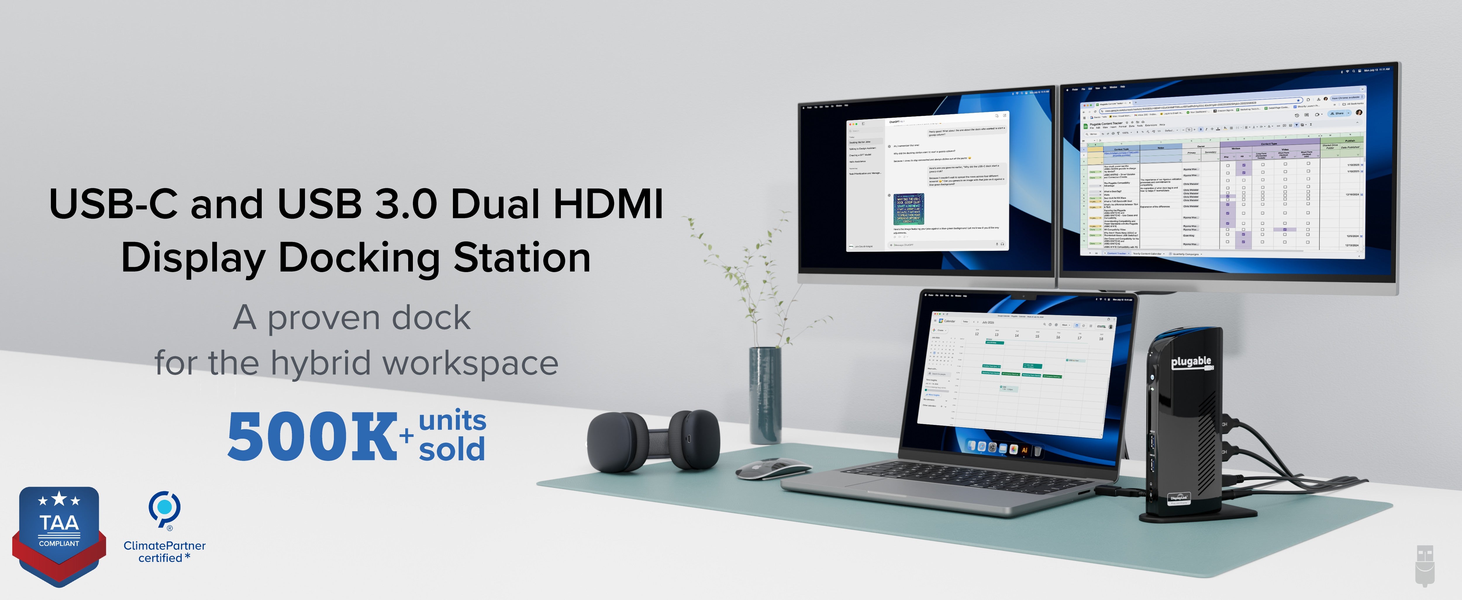 Plugable Universal Dual Monitor Docking Station - UD-3900
