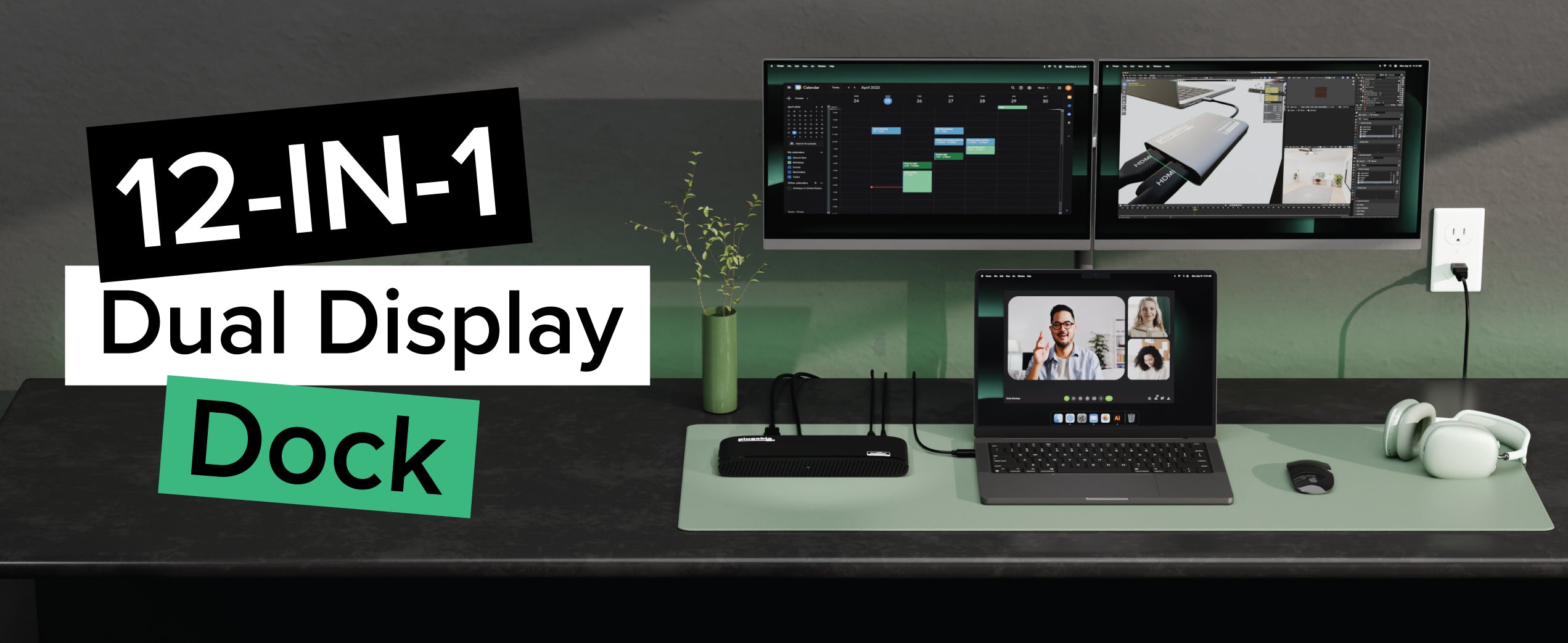 Plugable Universal Dual HDMI Monitor Docking Station for Dell, HP