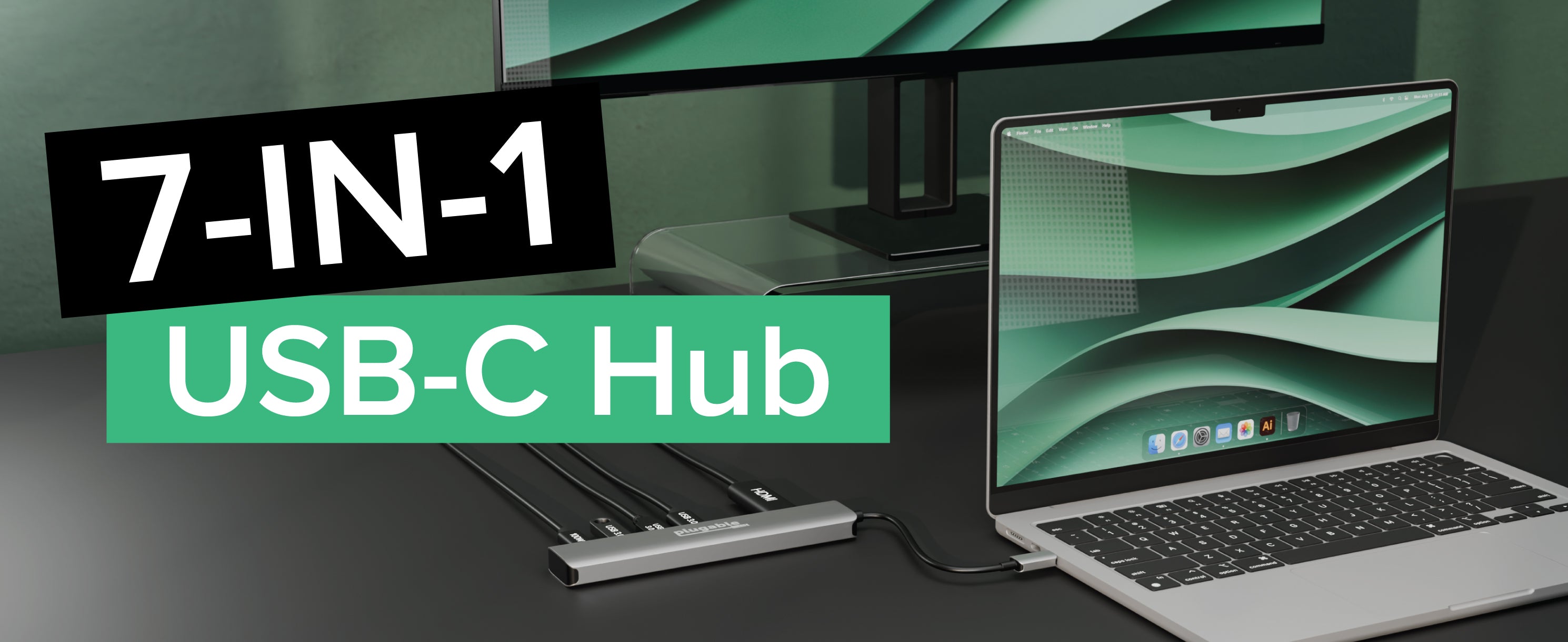 Plugable USB-C Hub 7-in-1 with 4K 60Hz HDMI, 100W Pass-Through