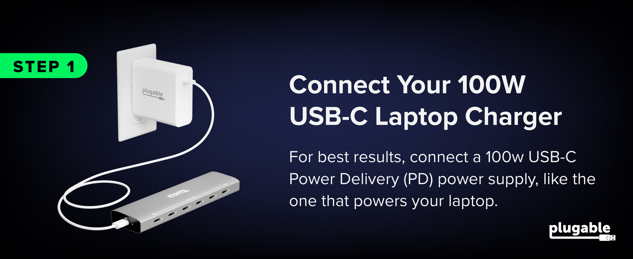 usb c multi charger connected to 100W USB C laptop charger at wall outlet