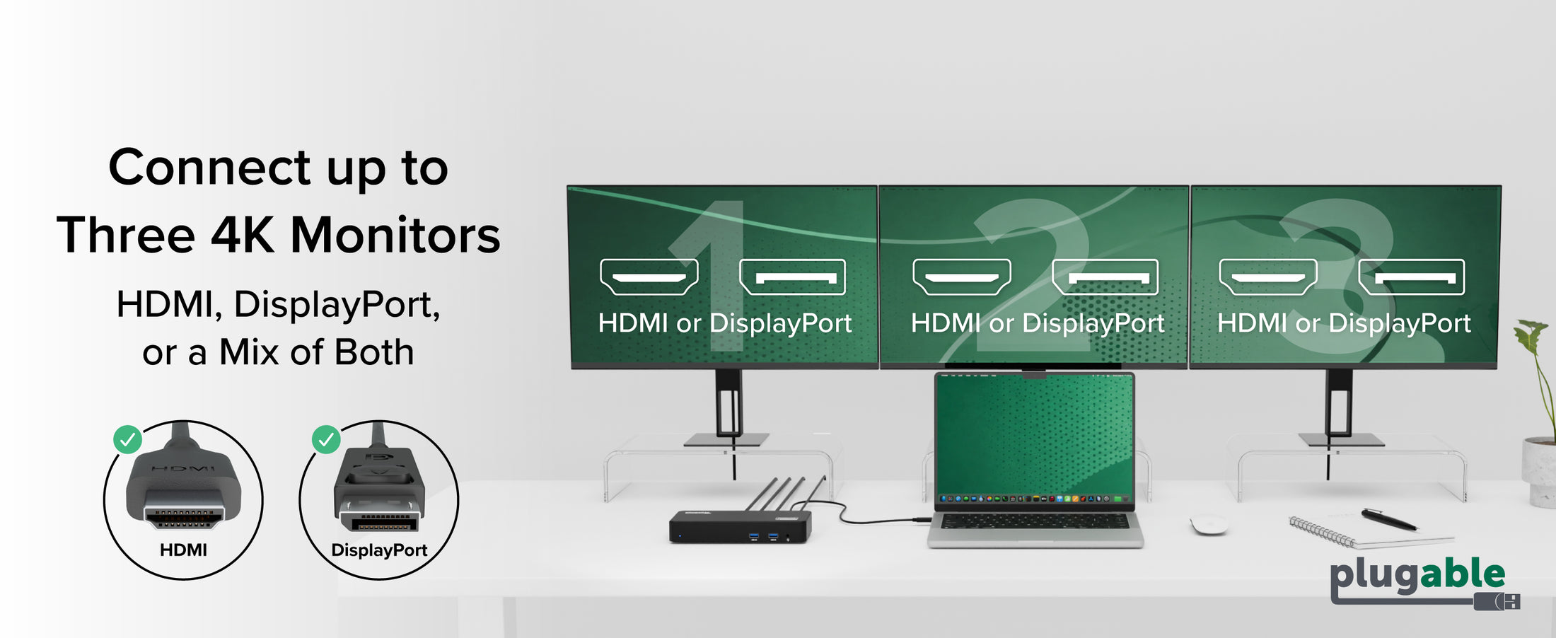 Plugable triple 4k dock can connect up to three 4k monitors