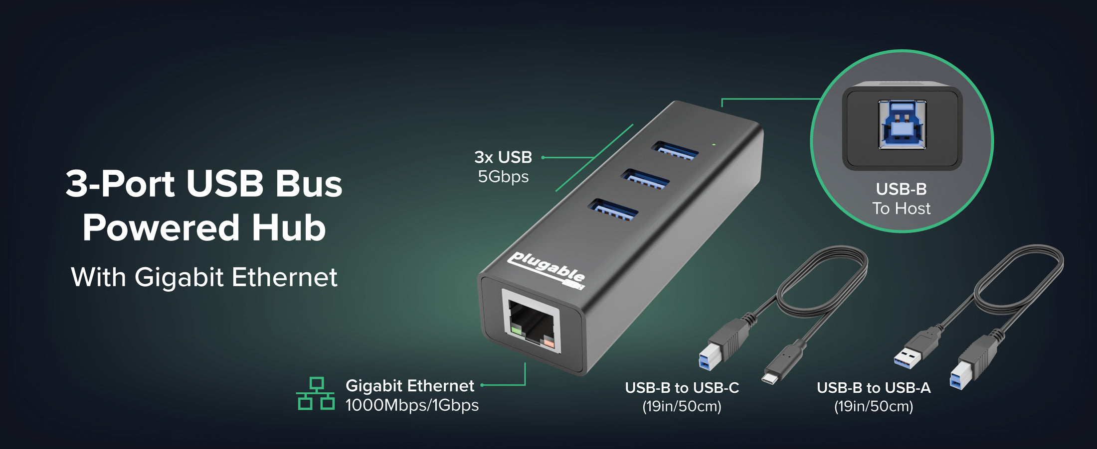 USB3-HUB3ME Ports and Cables