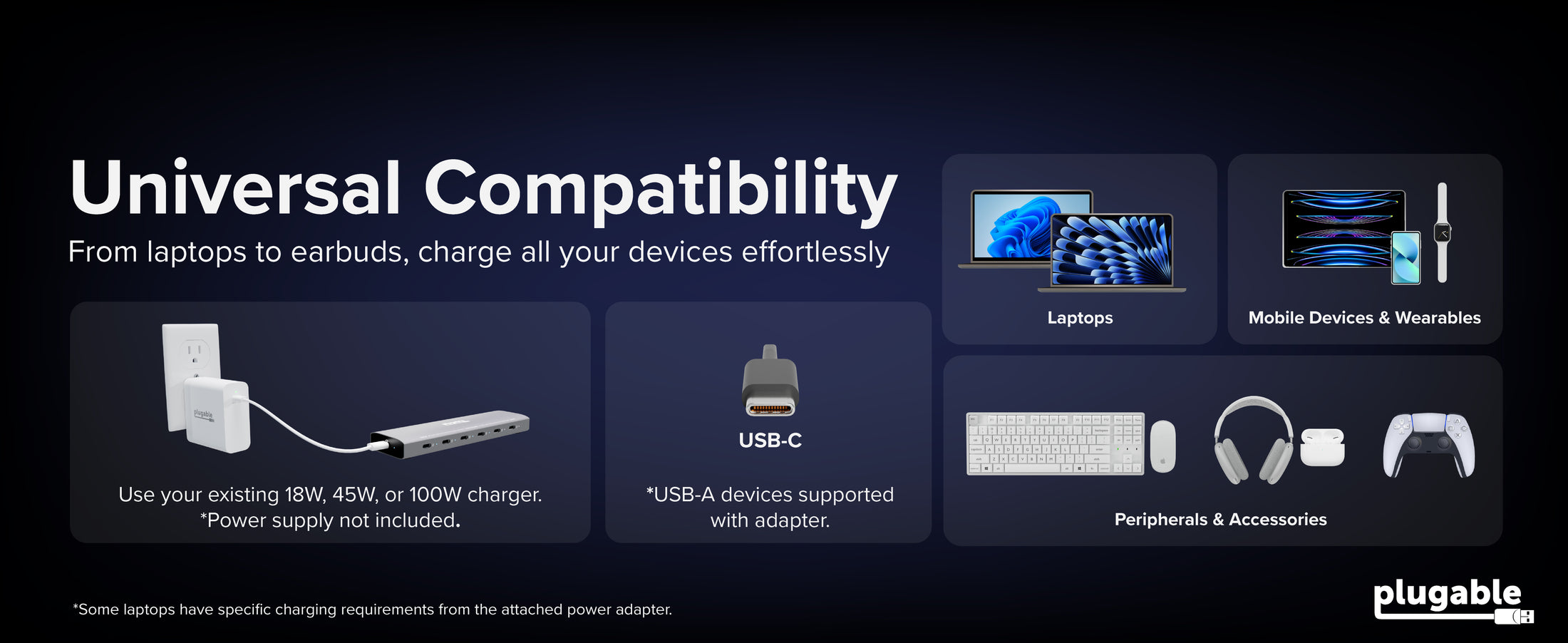 PS-6CC charging station universally compatible for USB C devices or USB A devices with adapter
