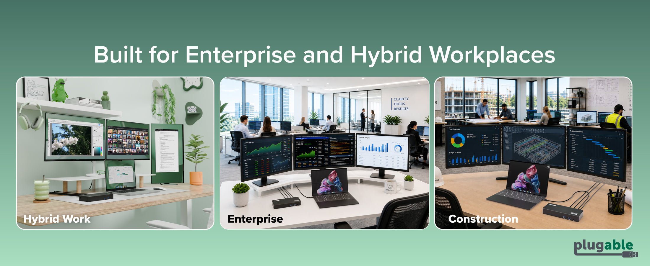 Built for enterprise and hybrid workspaces with triple display support.