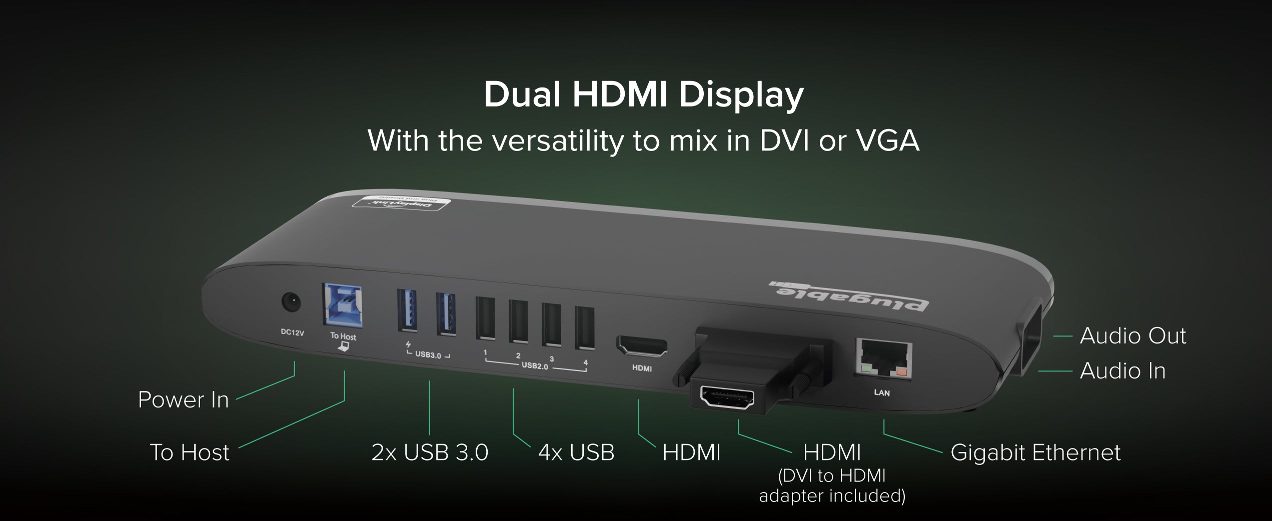 Plugable Universal Dual HDMI Monitor Docking Station for Dell, HP