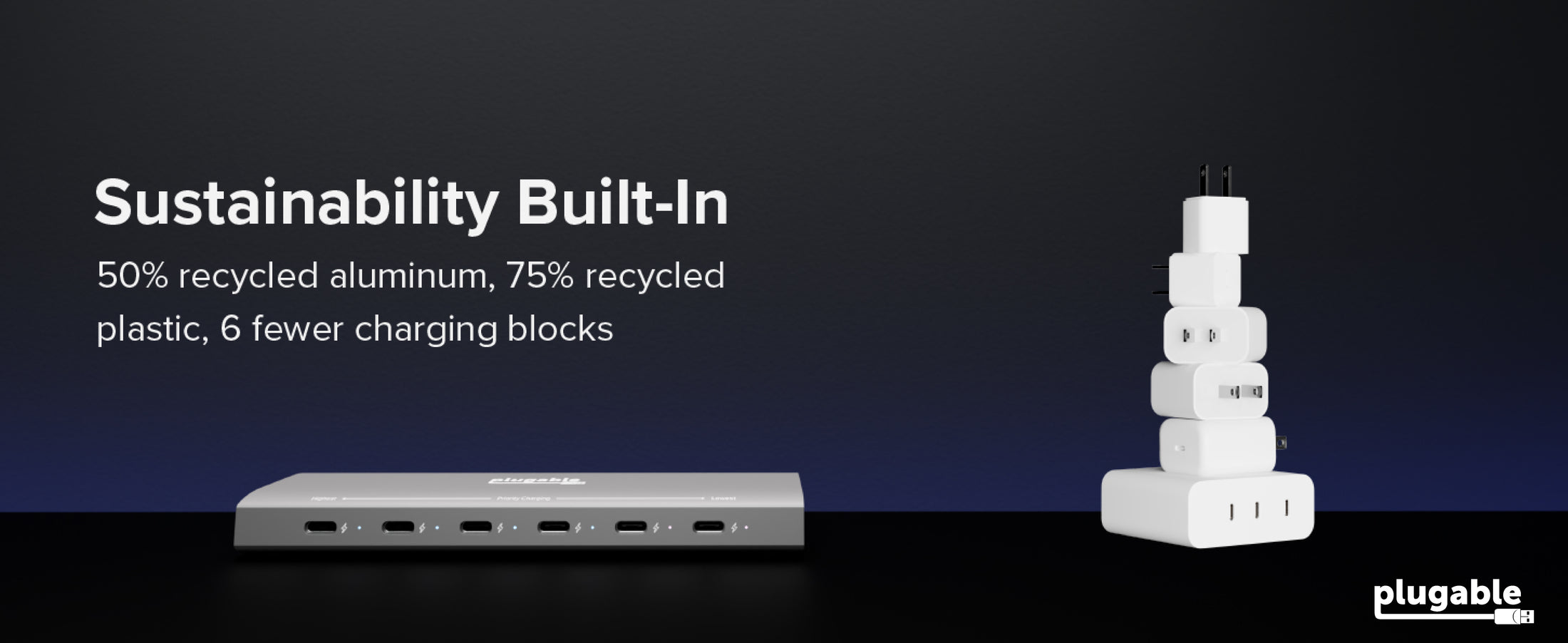 A USB charging station that is sustainable, 50% recycled aluminum
