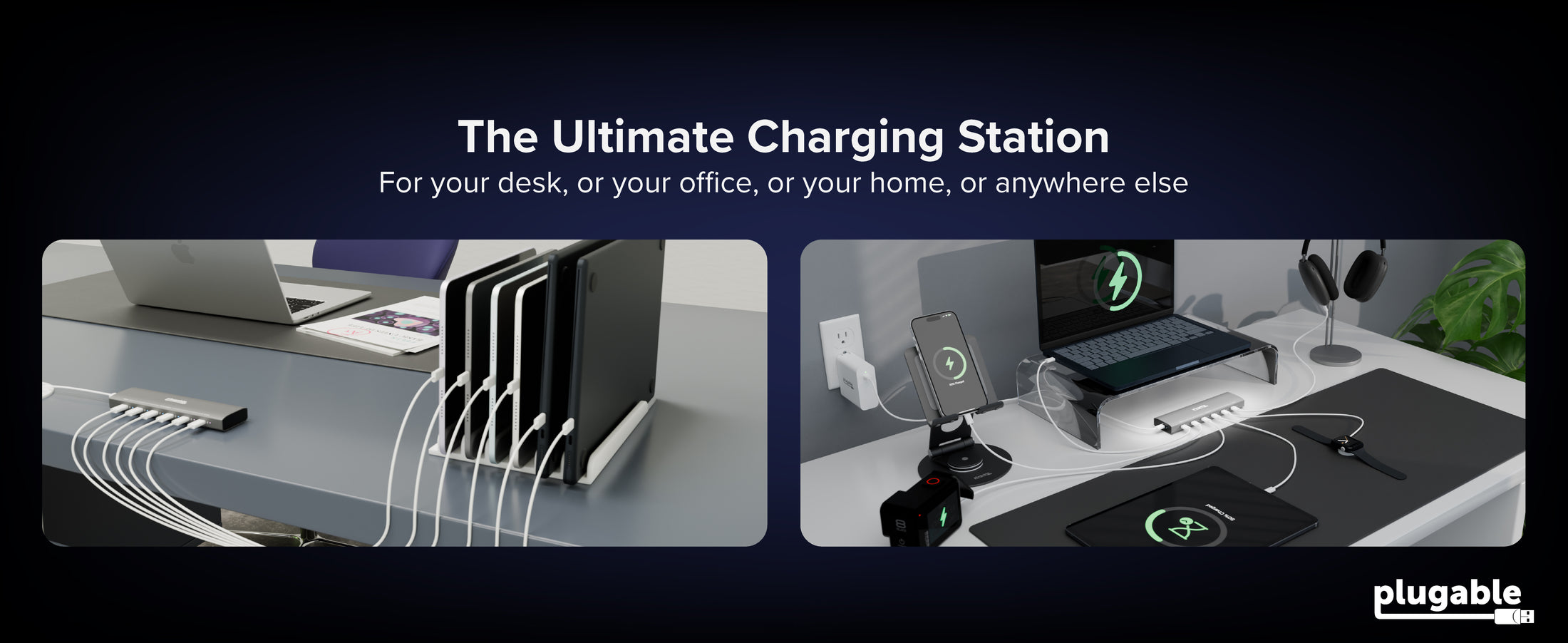 Multi device charging station with multiple USB ports, organized slots for phones, tablets