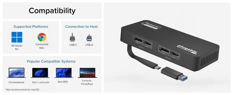 Plugable 4K DisplayPort and HDMI Dual Monitor Adapter for USB 3.0 and ...