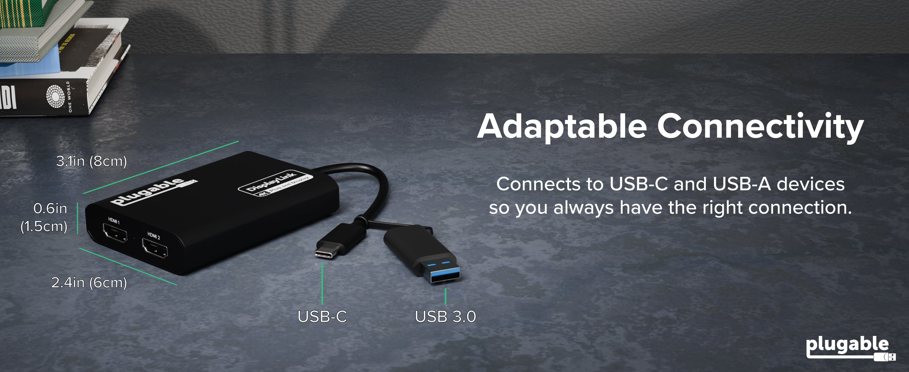 Plugable 4K Dual HDMI Adapter for USB-C & USB 3.0, Windows