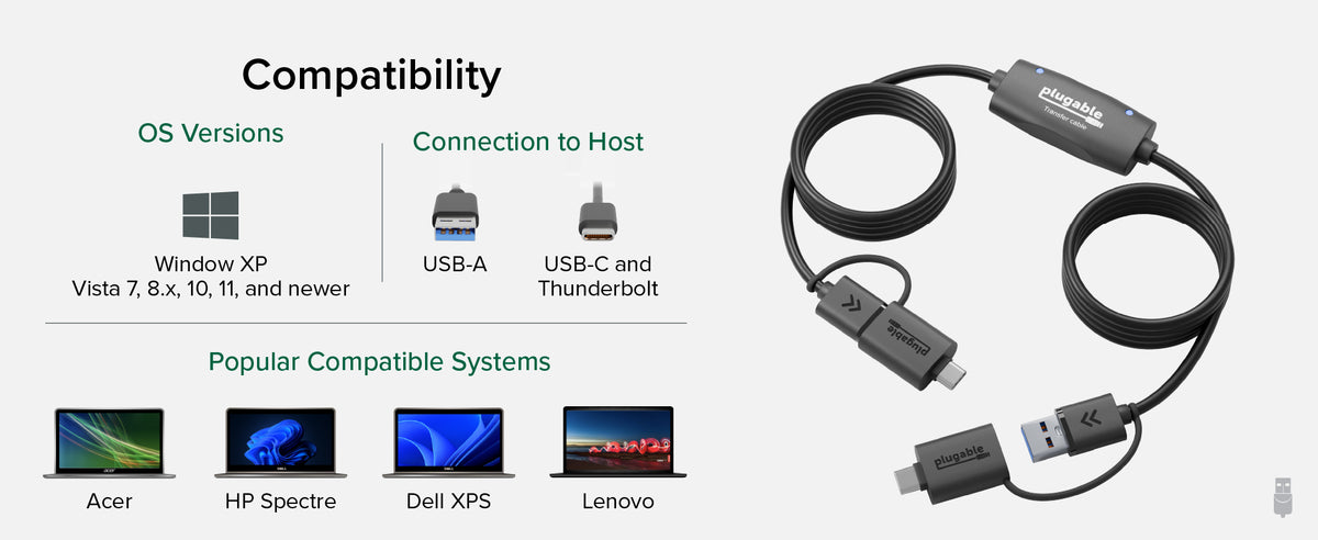 Plugable USB Data Transfer Cable with USB-C Adapters, 6.6ft ~ Plugable ...